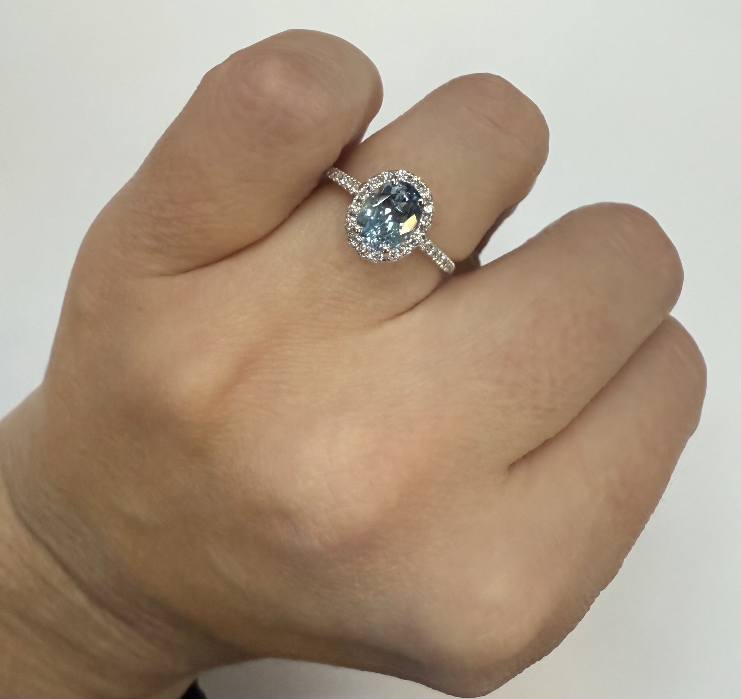 14k White Gold Genuine 1.12 Cttw Aquamarine & Diamond Halo Ring - Image 16