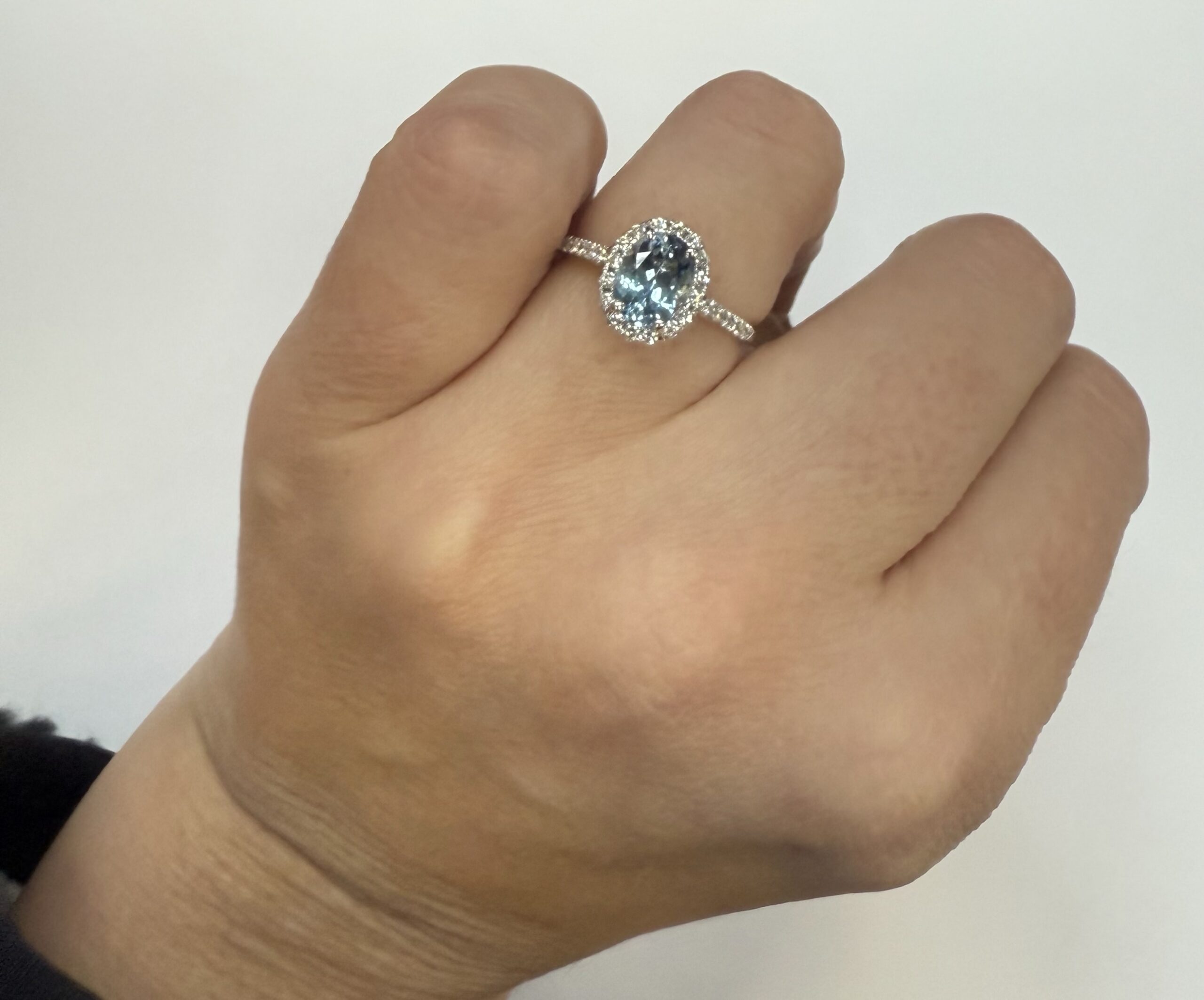 14k White Gold Genuine 1.12 Cttw Aquamarine & Diamond Halo Ring - Image 17