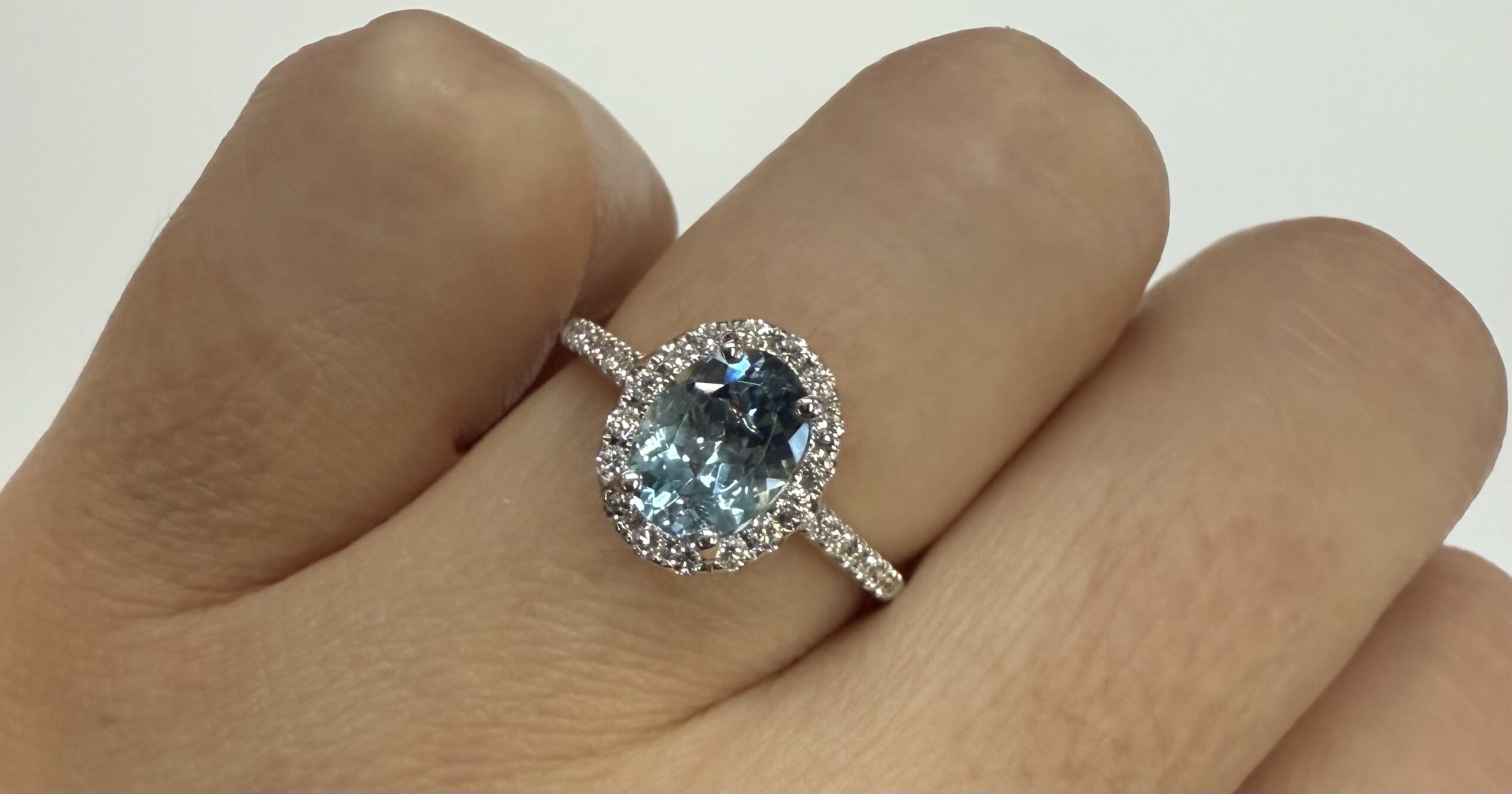 14k White Gold Genuine 1.12 Cttw Aquamarine & Diamond Halo Ring - Image 18