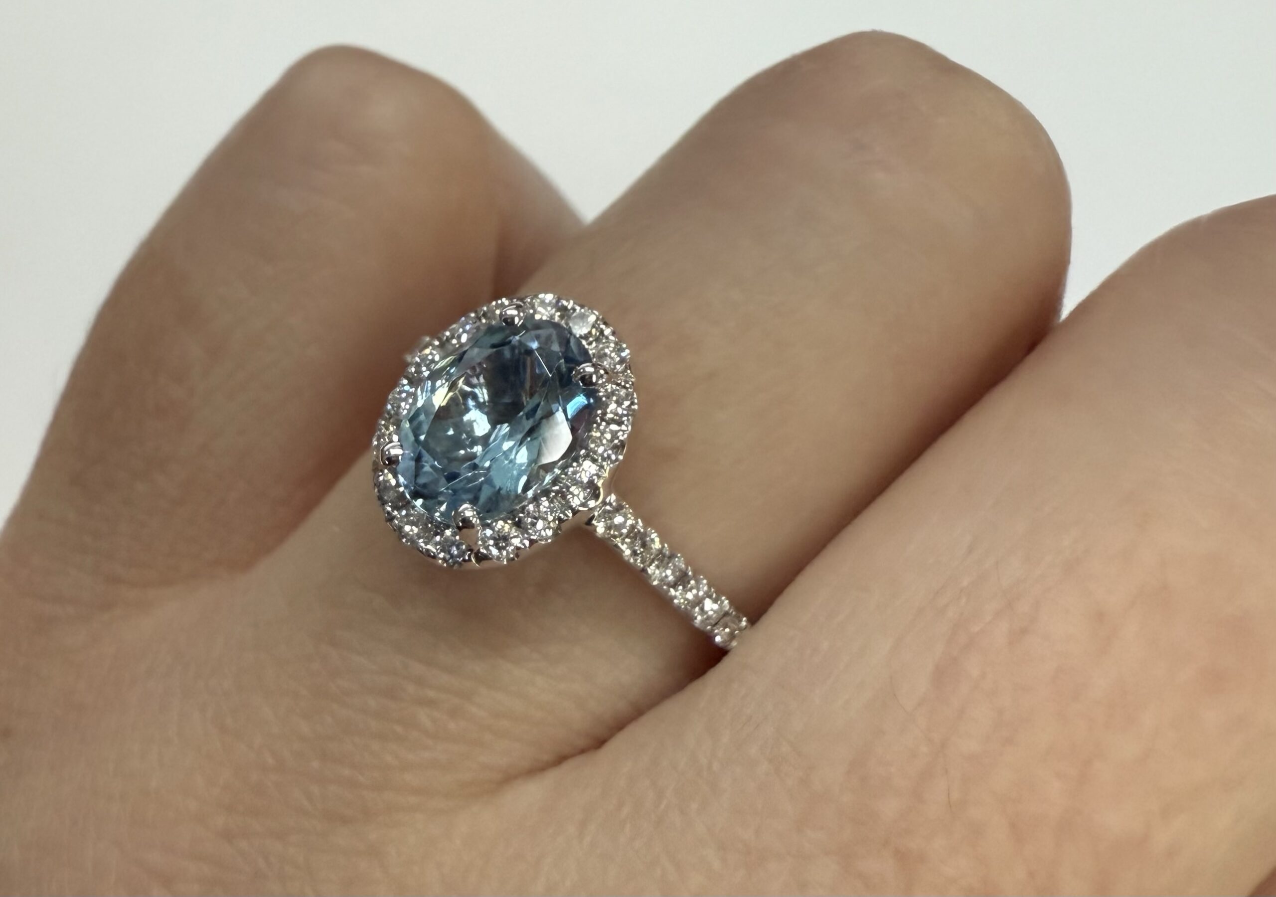 14k White Gold Genuine 1.12 Cttw Aquamarine & Diamond Halo Ring - Image 19