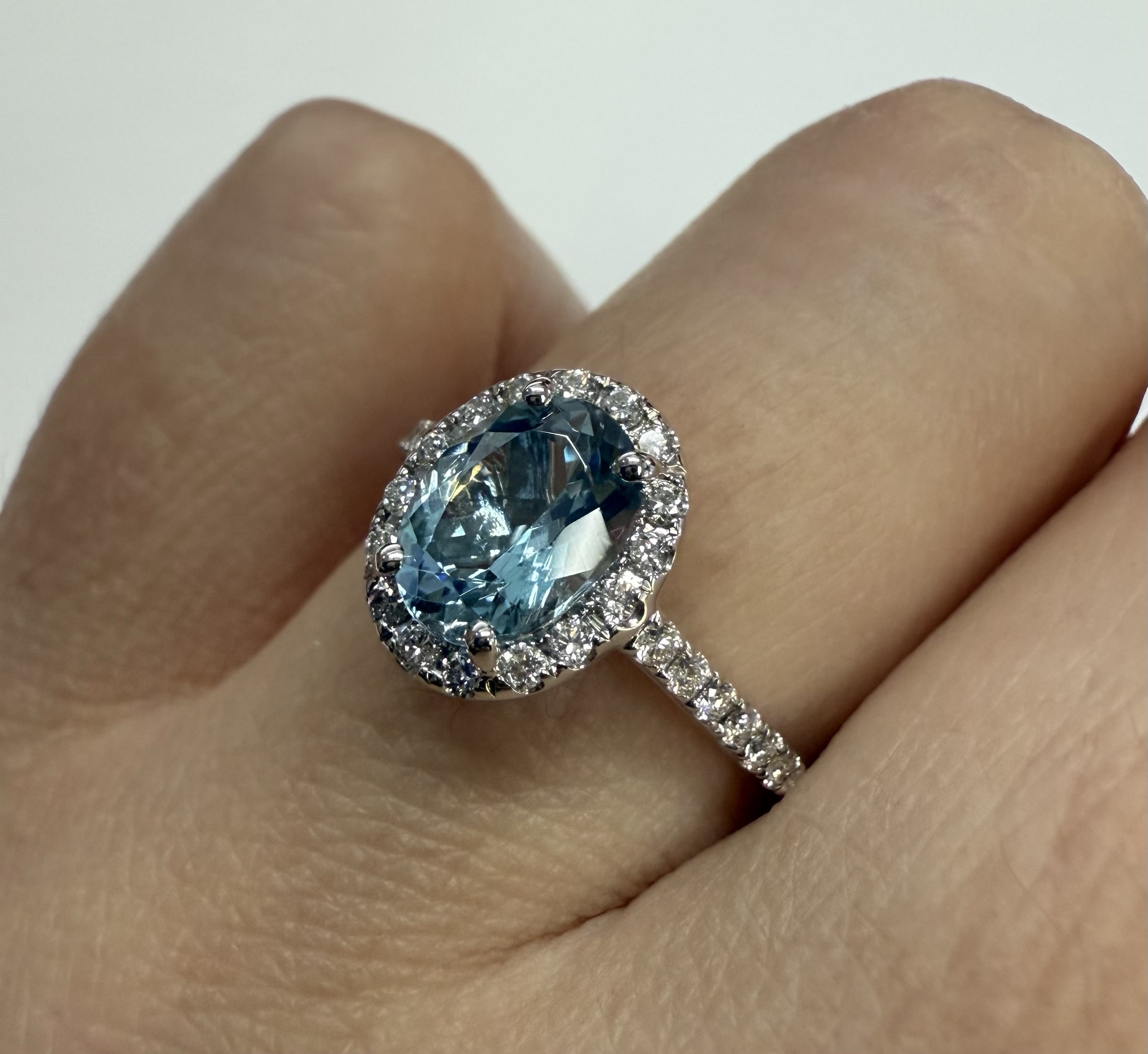 14k White Gold Genuine 1.12 Cttw Aquamarine & Diamond Halo Ring - Image 20