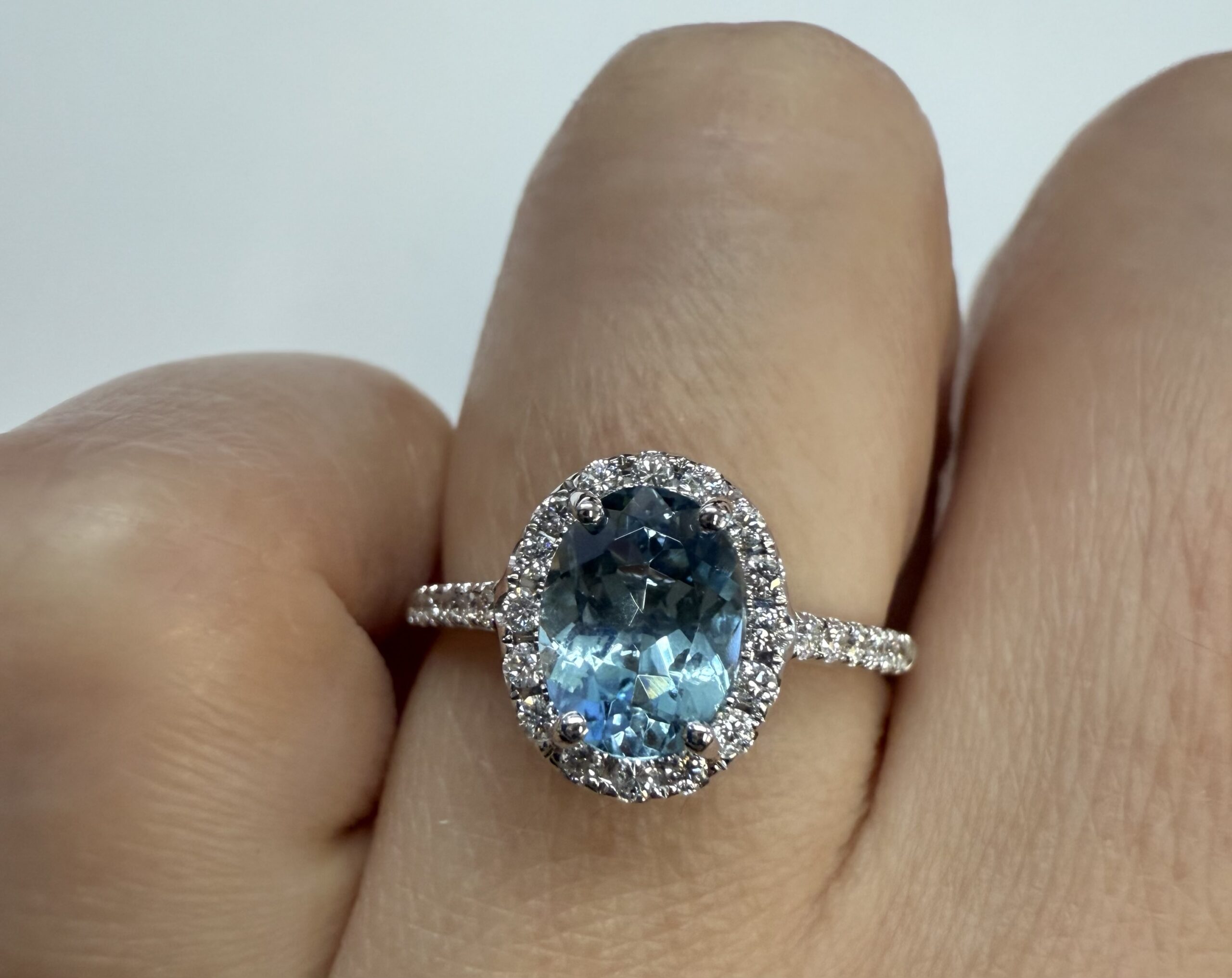 14k White Gold Genuine 1.12 Cttw Aquamarine & Diamond Halo Ring - Image 21
