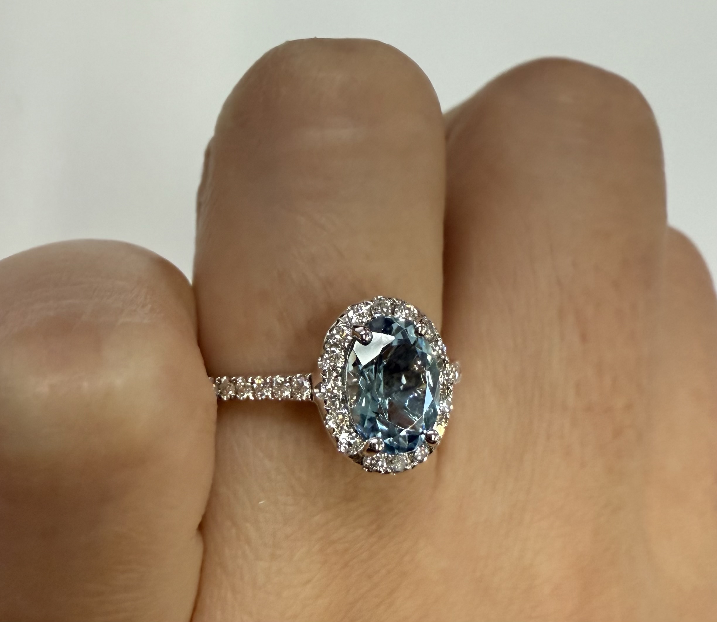 14k White Gold Genuine 1.12 Cttw Aquamarine & Diamond Halo Ring - Image 23