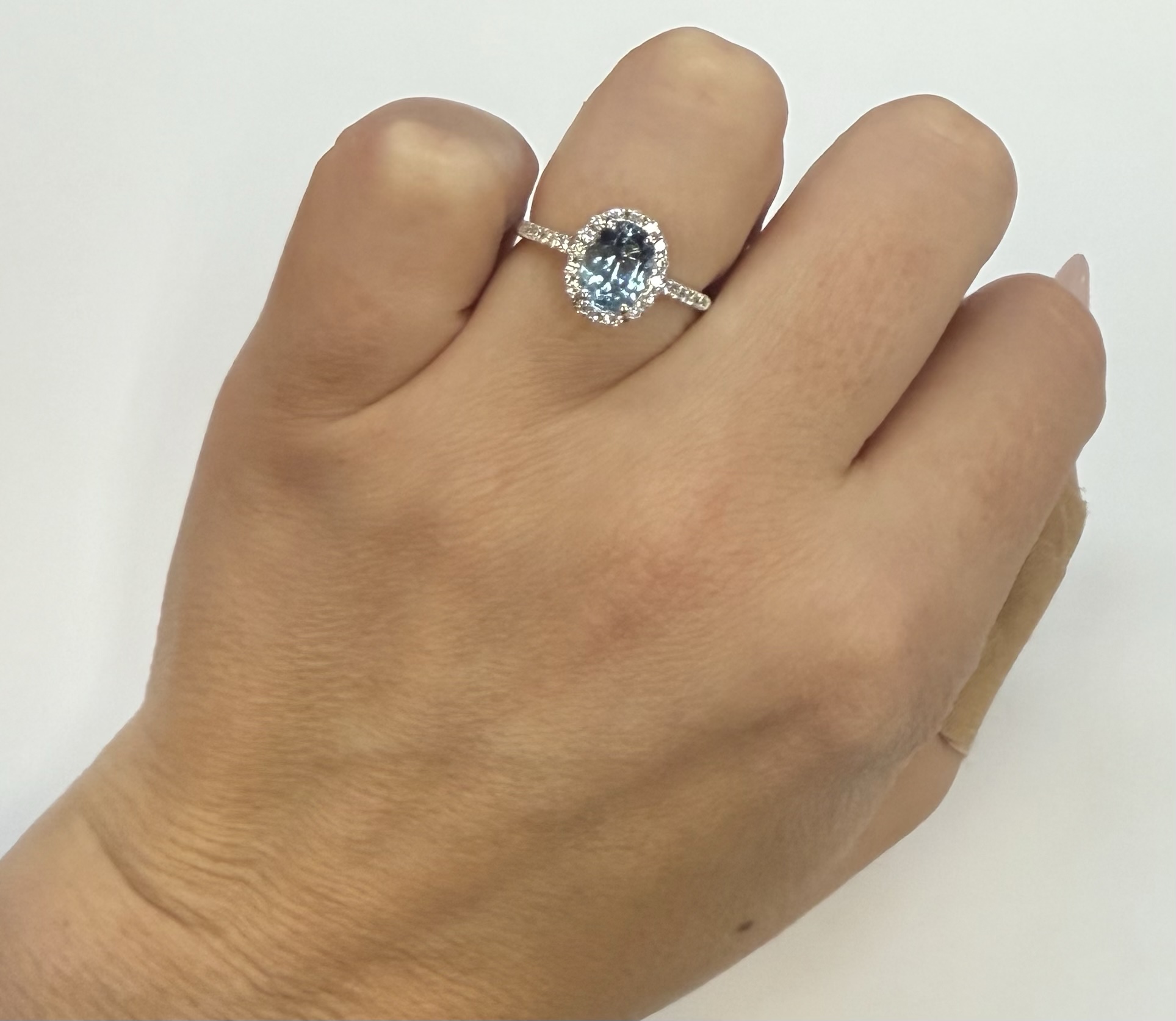 14k White Gold Genuine 1.12 Cttw Aquamarine & Diamond Halo Ring - Image 25