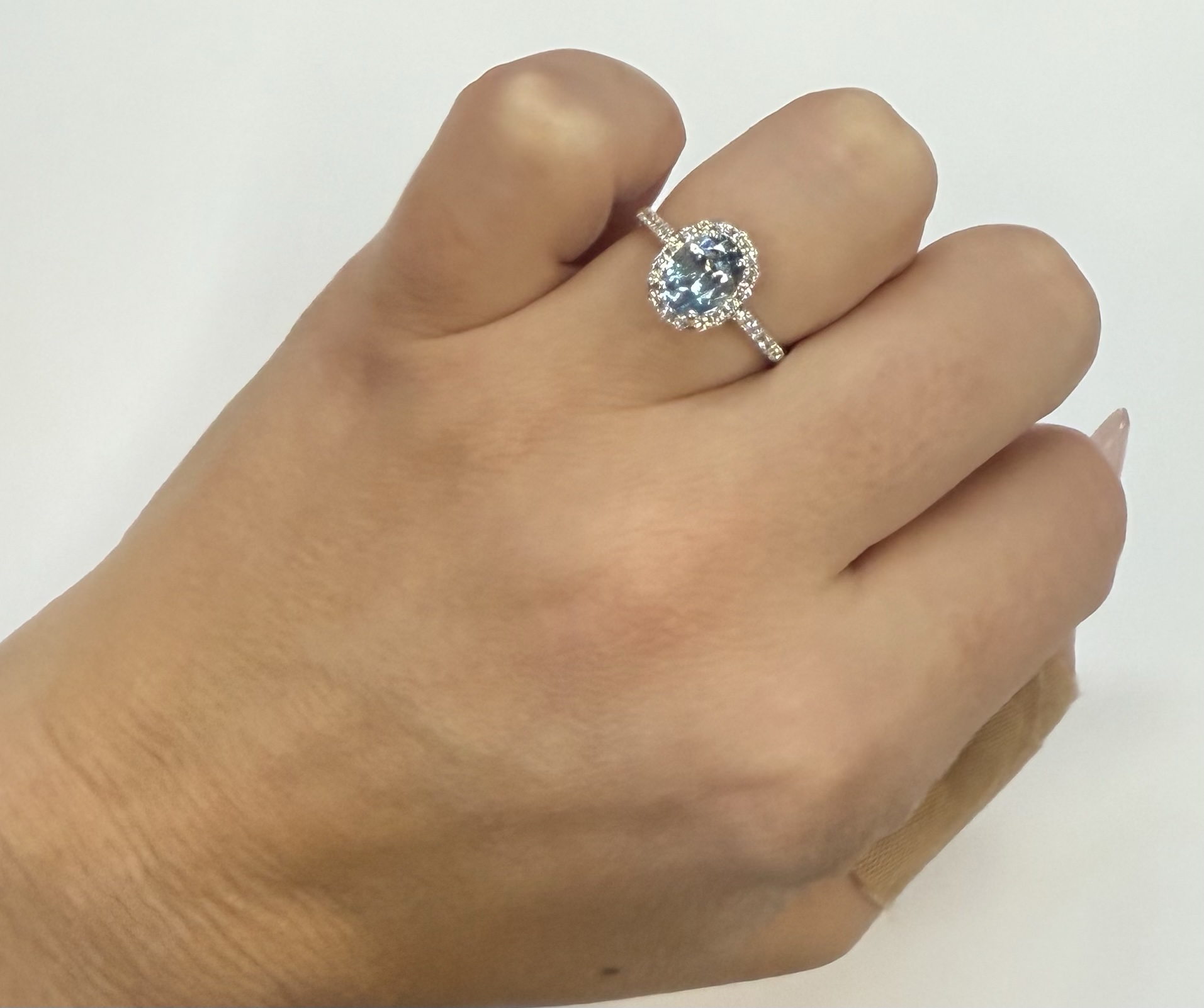 14k White Gold Genuine 1.12 Cttw Aquamarine & Diamond Halo Ring - Image 26