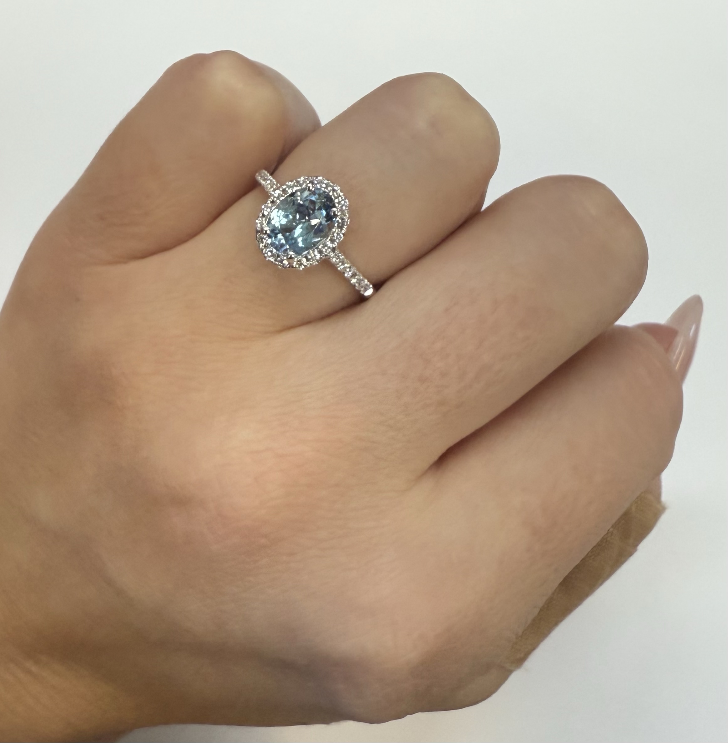 14k White Gold Genuine 1.12 Cttw Aquamarine & Diamond Halo Ring - Image 27