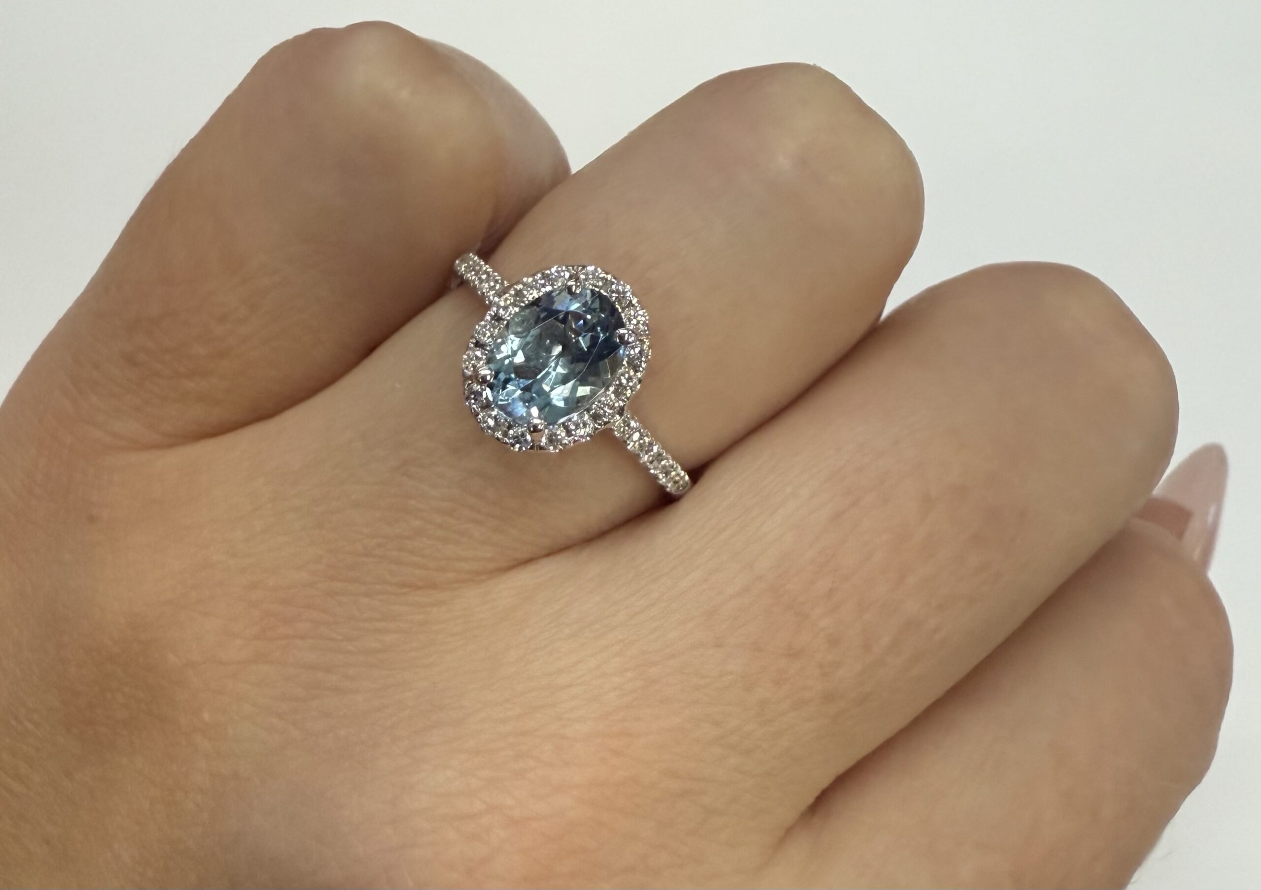 14k White Gold Genuine 1.12 Cttw Aquamarine & Diamond Halo Ring - Image 28