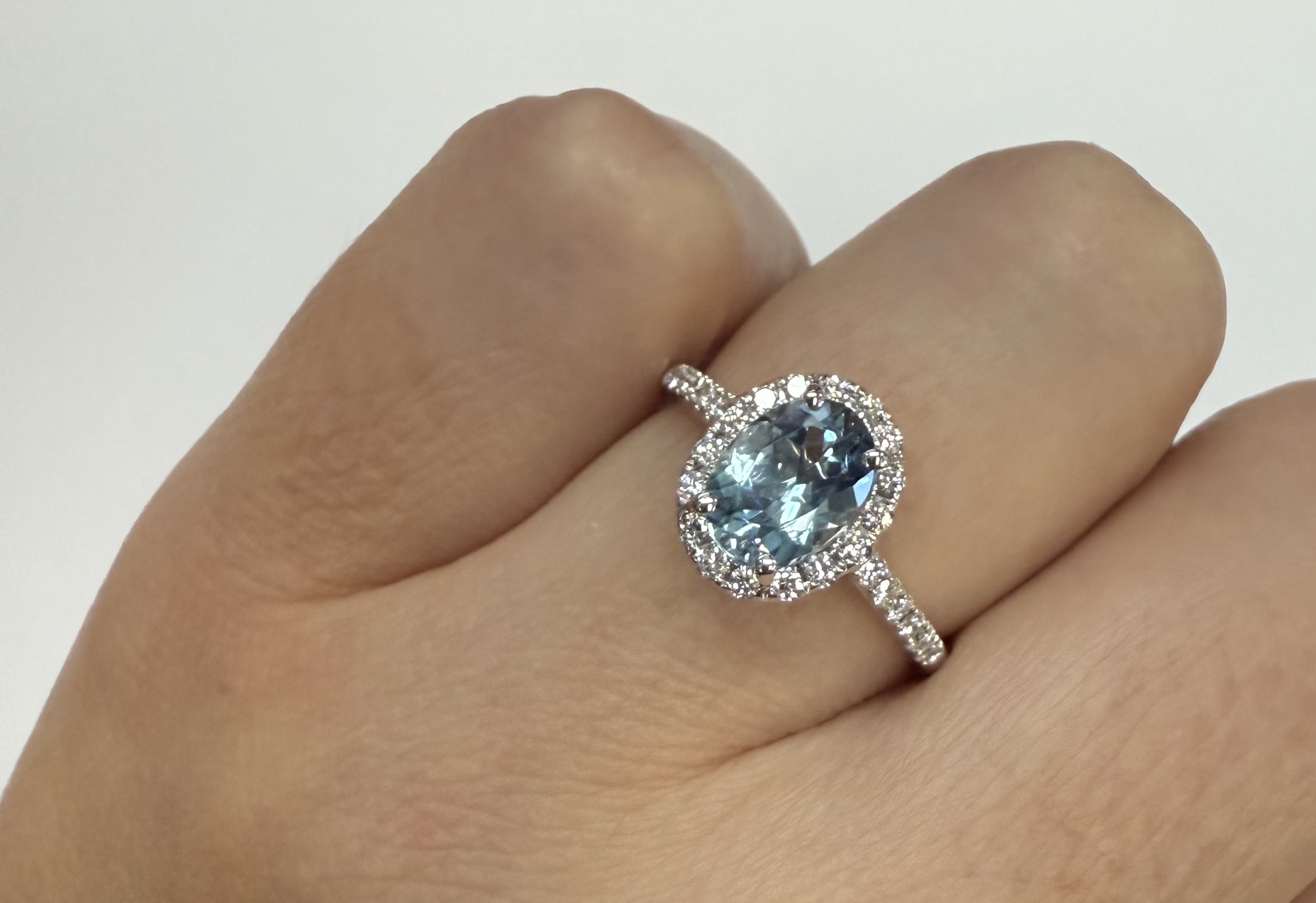 14k White Gold Genuine 1.12 Cttw Aquamarine & Diamond Halo Ring - Image 29