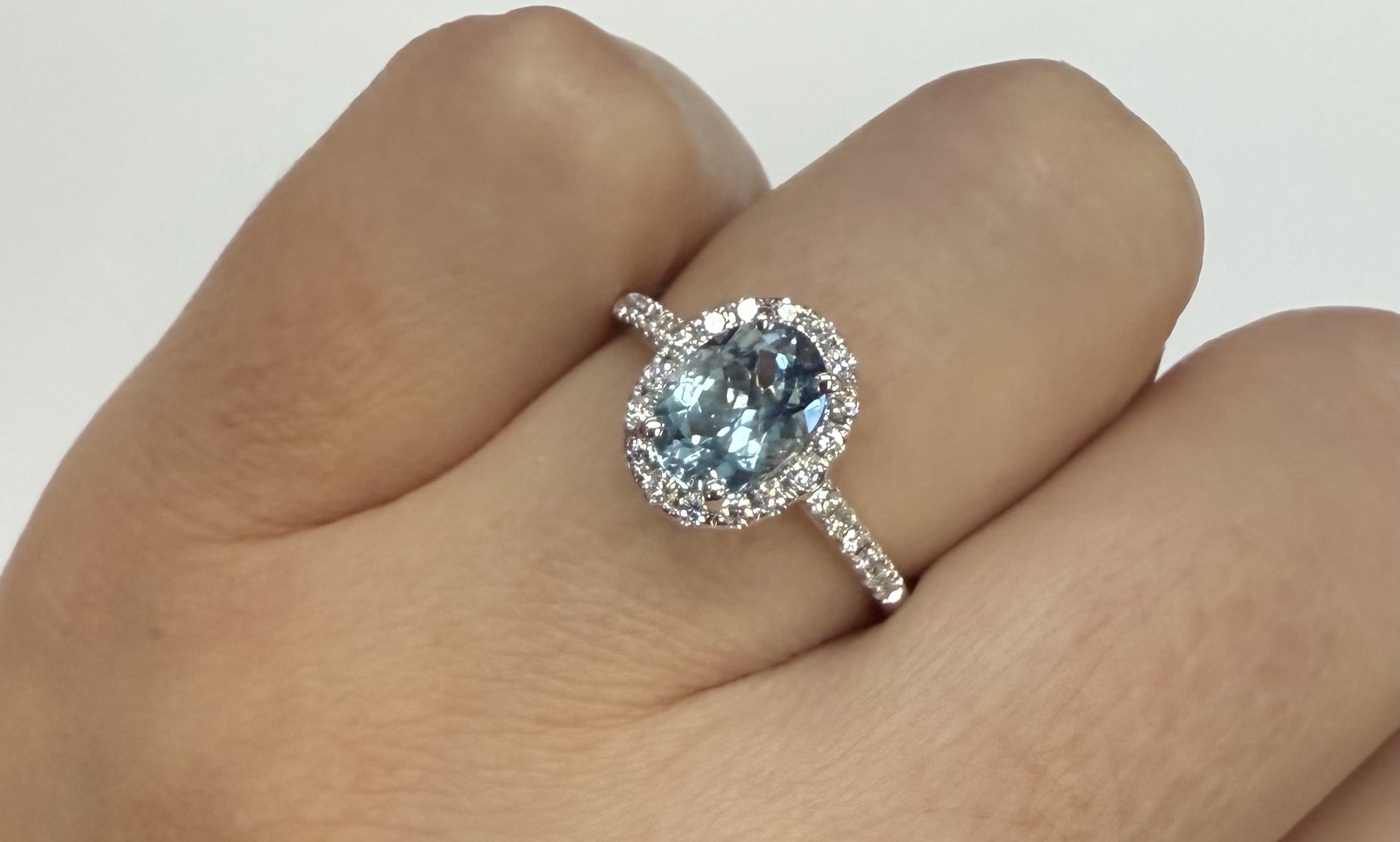 14k White Gold Genuine 1.12 Cttw Aquamarine & Diamond Halo Ring - Image 30