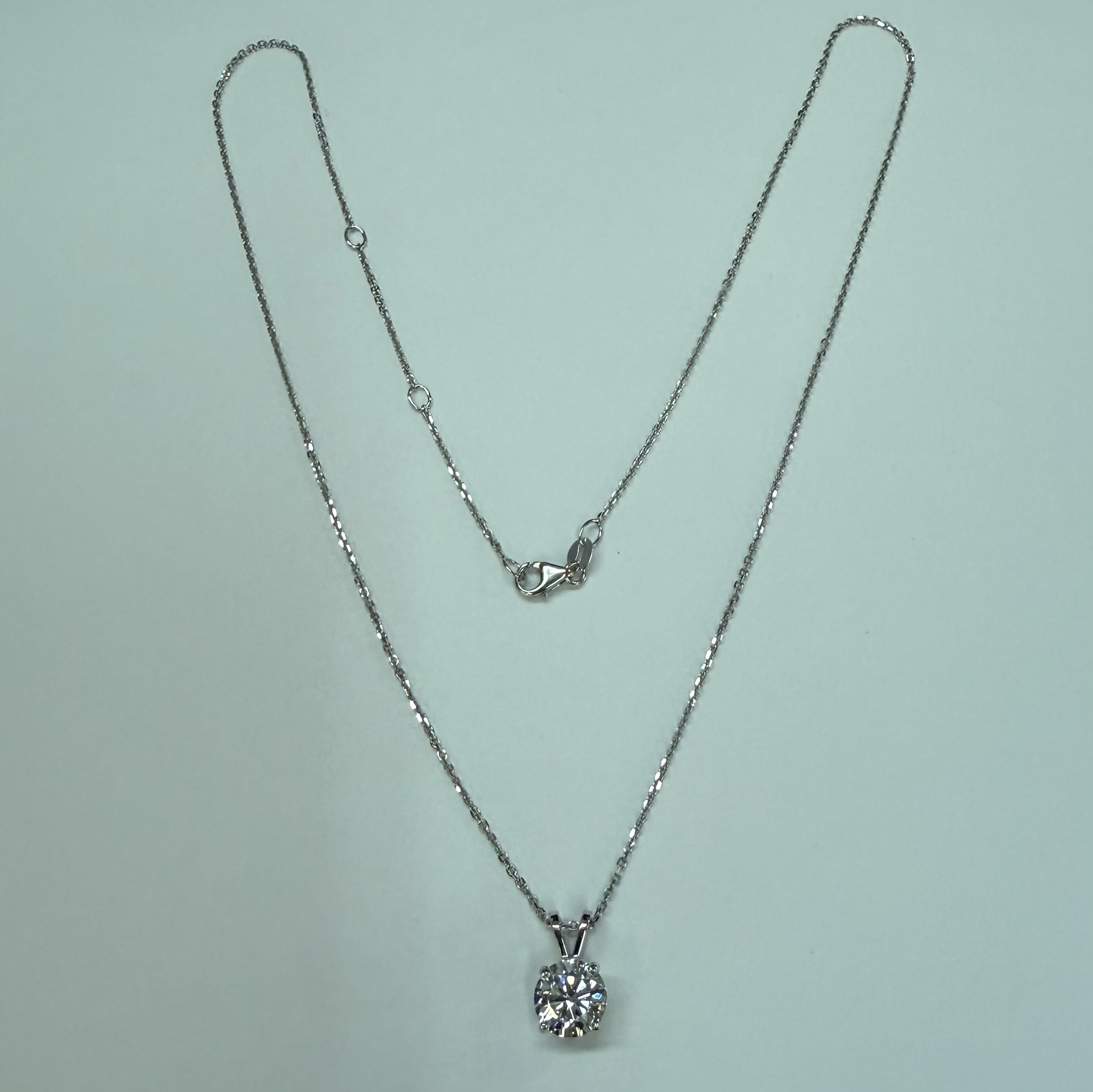 14k White Gold Genuine 1.50 Cttw Lab Grown Round Brilliant Cut Diamond Pendant