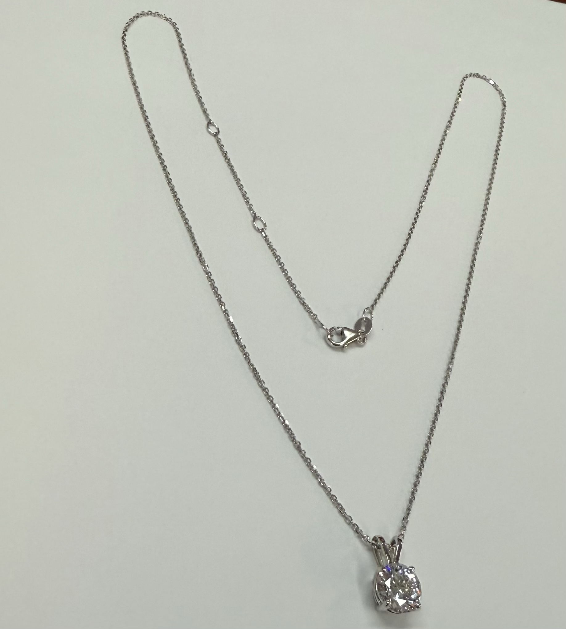 14k White Gold Genuine 1.50 Cttw Lab Grown Round Brilliant Cut Diamond Pendant - Image 2