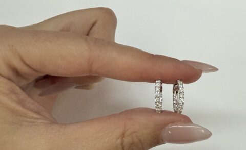 14k White Gold 3/4 Cttw Round Brilliant Cut Diamond Inside Out Hoop Earrings