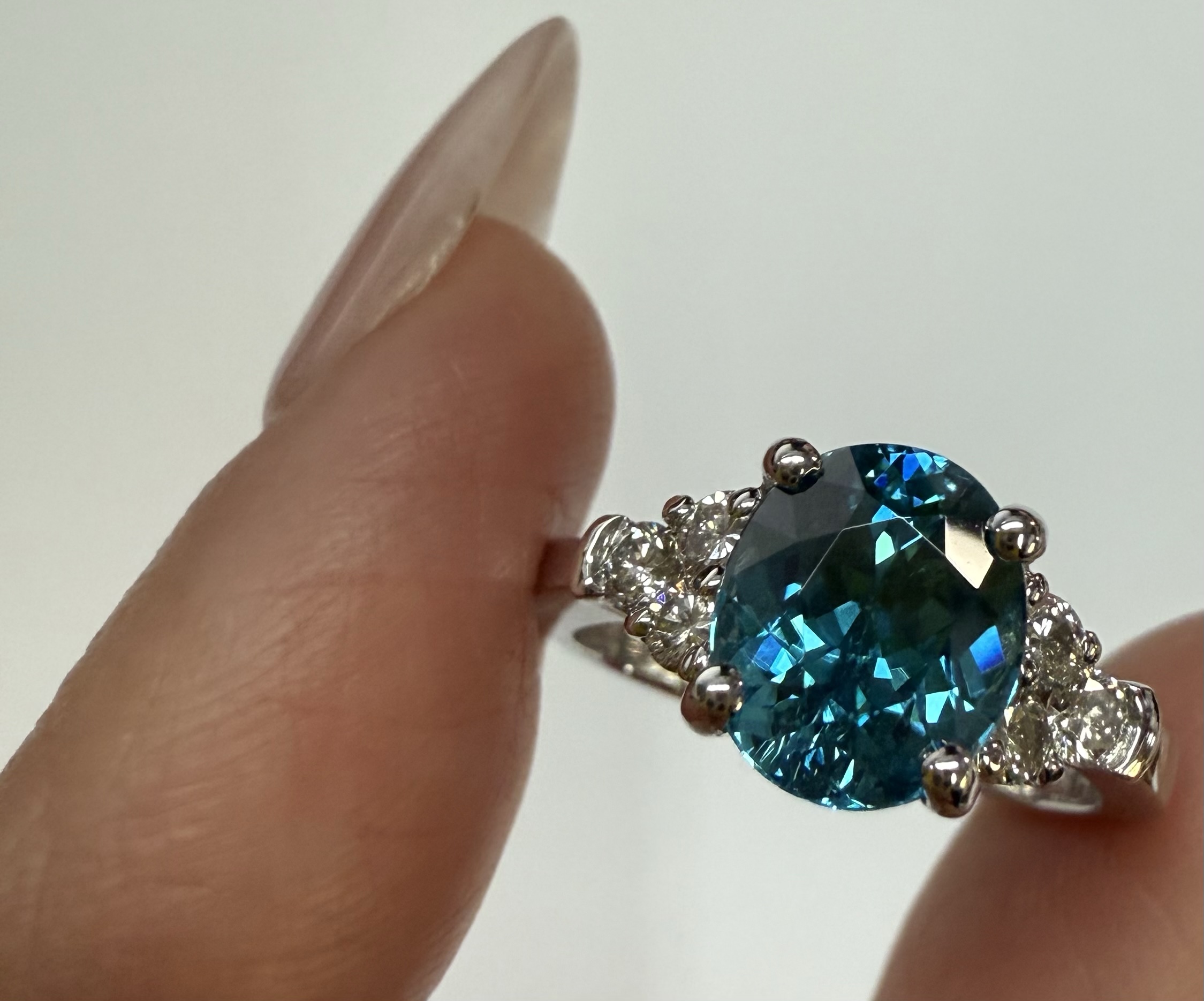 14k White Gold 3.03 Carat Genuine Blue Zircon & Diamond Ring - Image 2