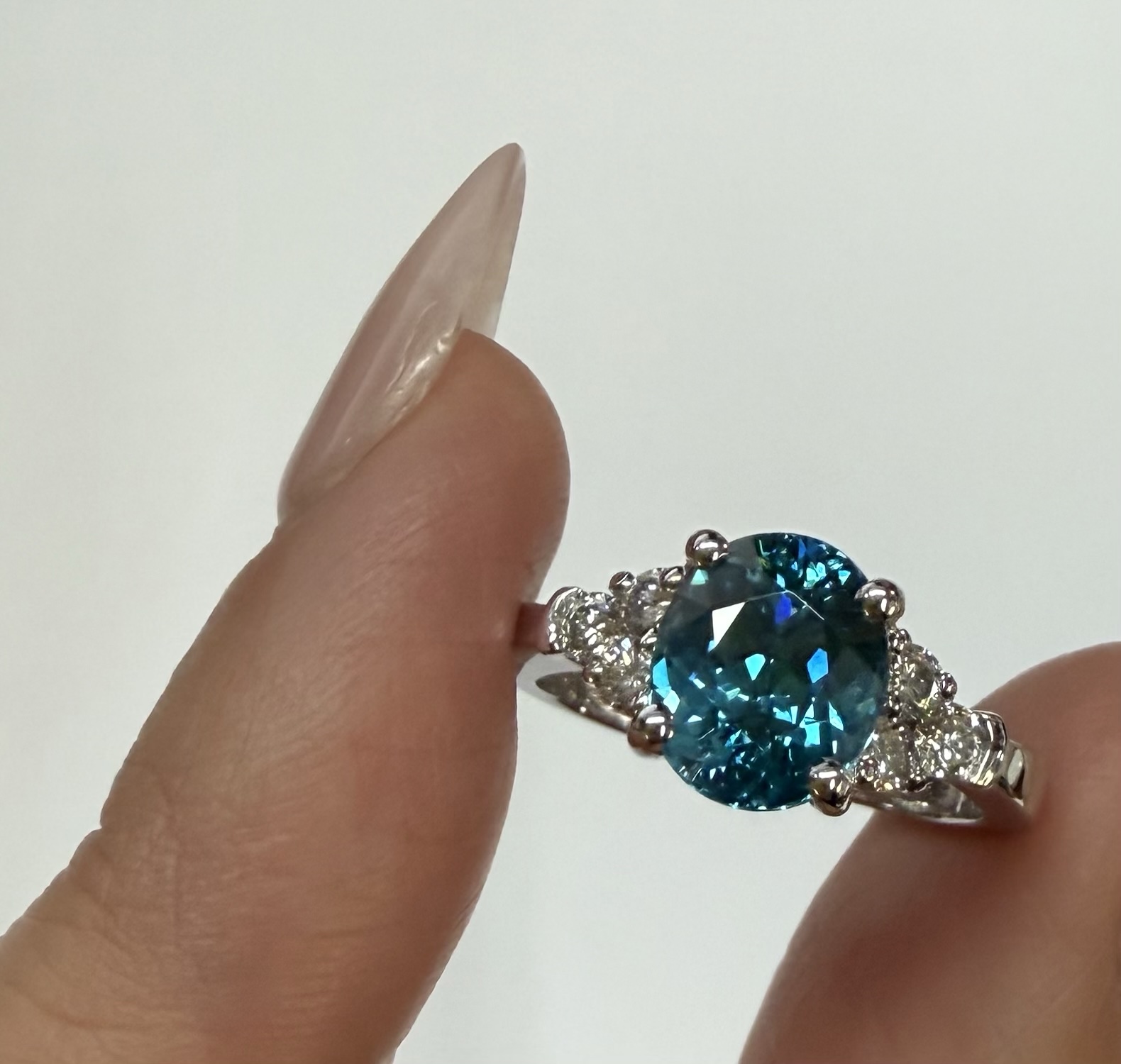 14k White Gold 3.03 Carat Genuine Blue Zircon & Diamond Ring - Image 4