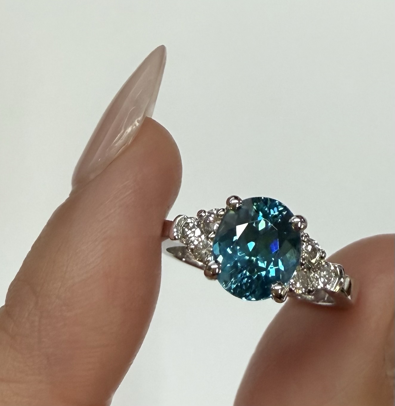 14k White Gold 3.03 Carat Genuine Blue Zircon & Diamond Ring - Image 5