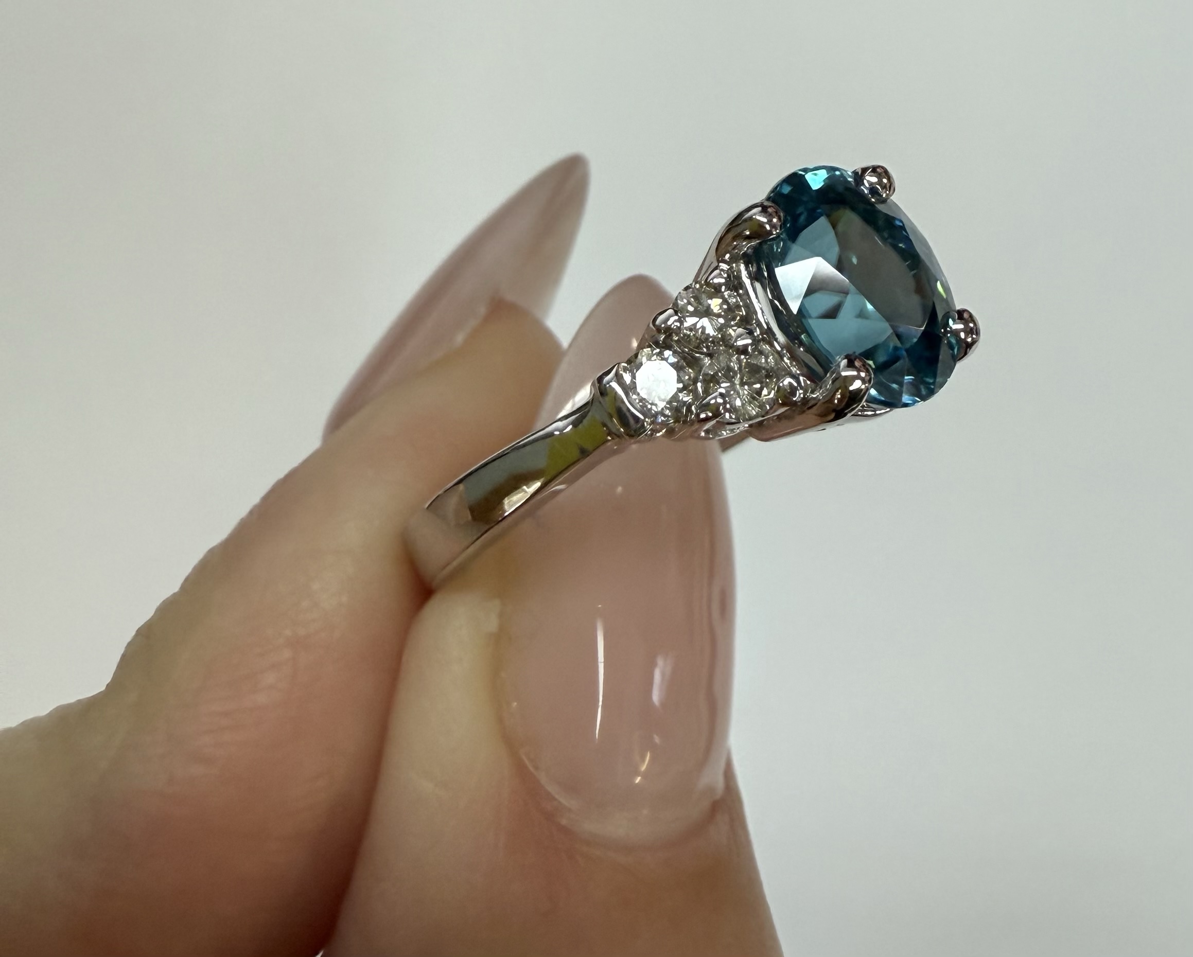 14k White Gold 3.03 Carat Genuine Blue Zircon & Diamond Ring - Image 6