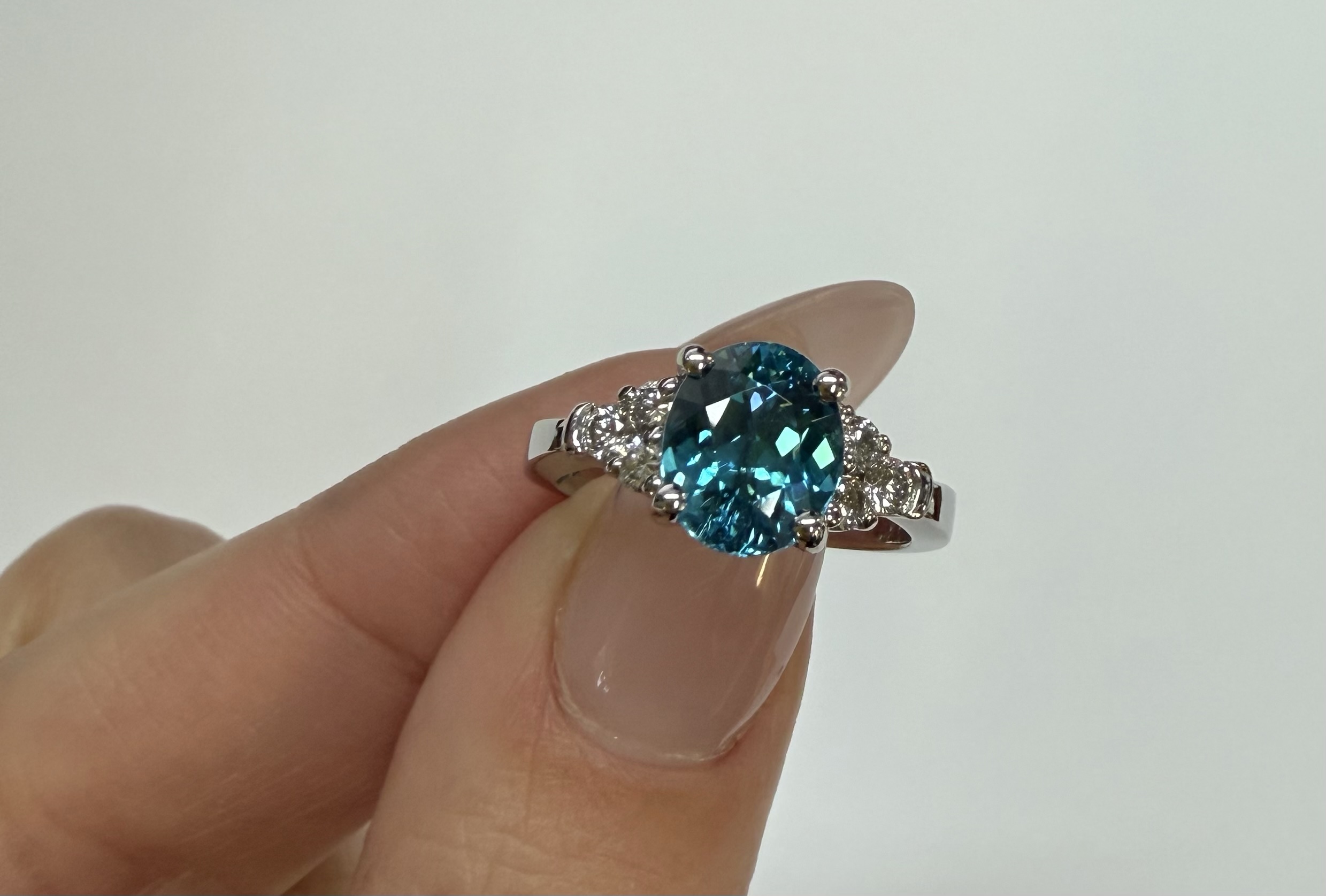 14k White Gold 3.03 Carat Genuine Blue Zircon & Diamond Ring - Image 7