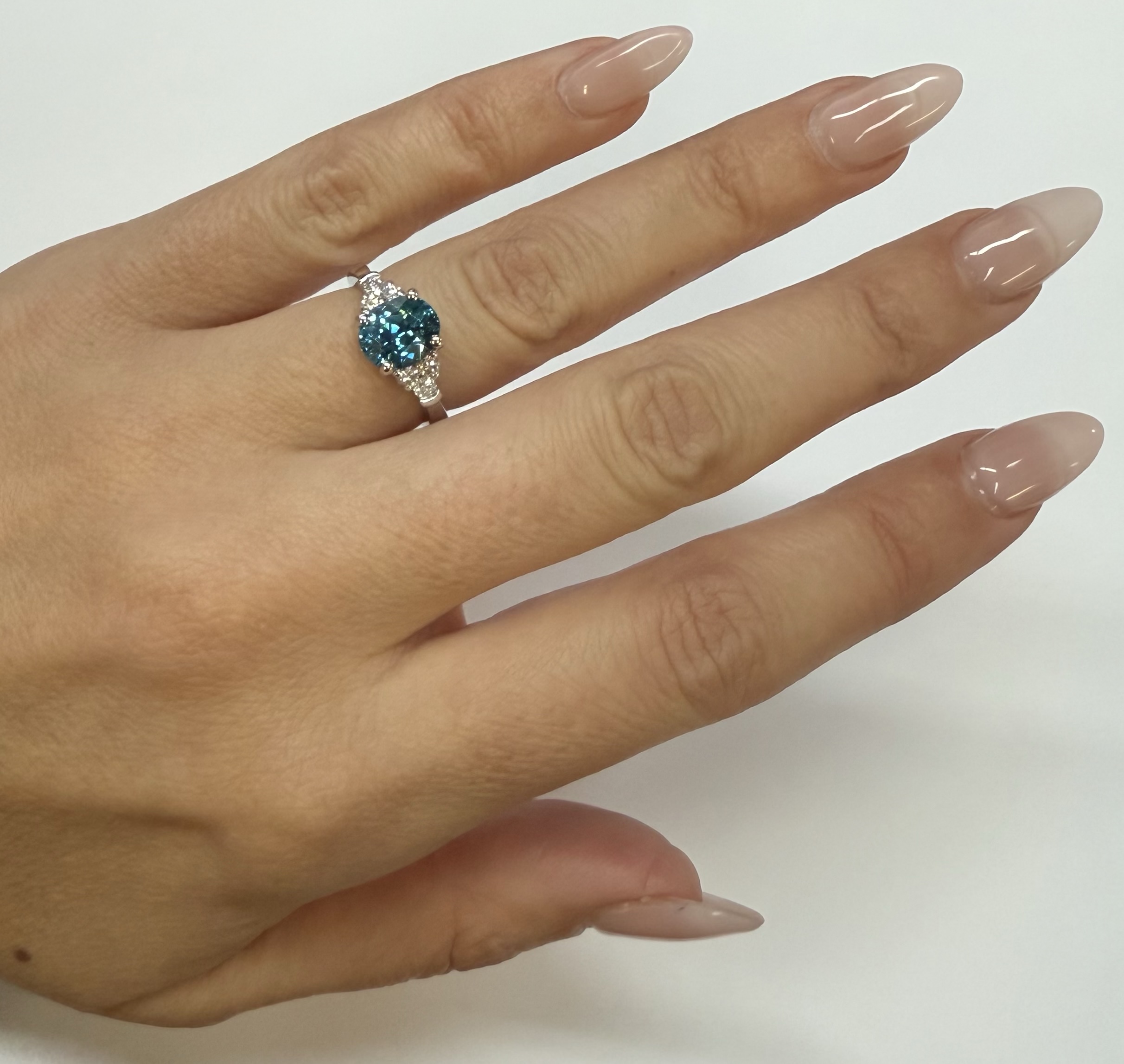 14k White Gold 3.03 Carat Genuine Blue Zircon & Diamond Ring - Image 9