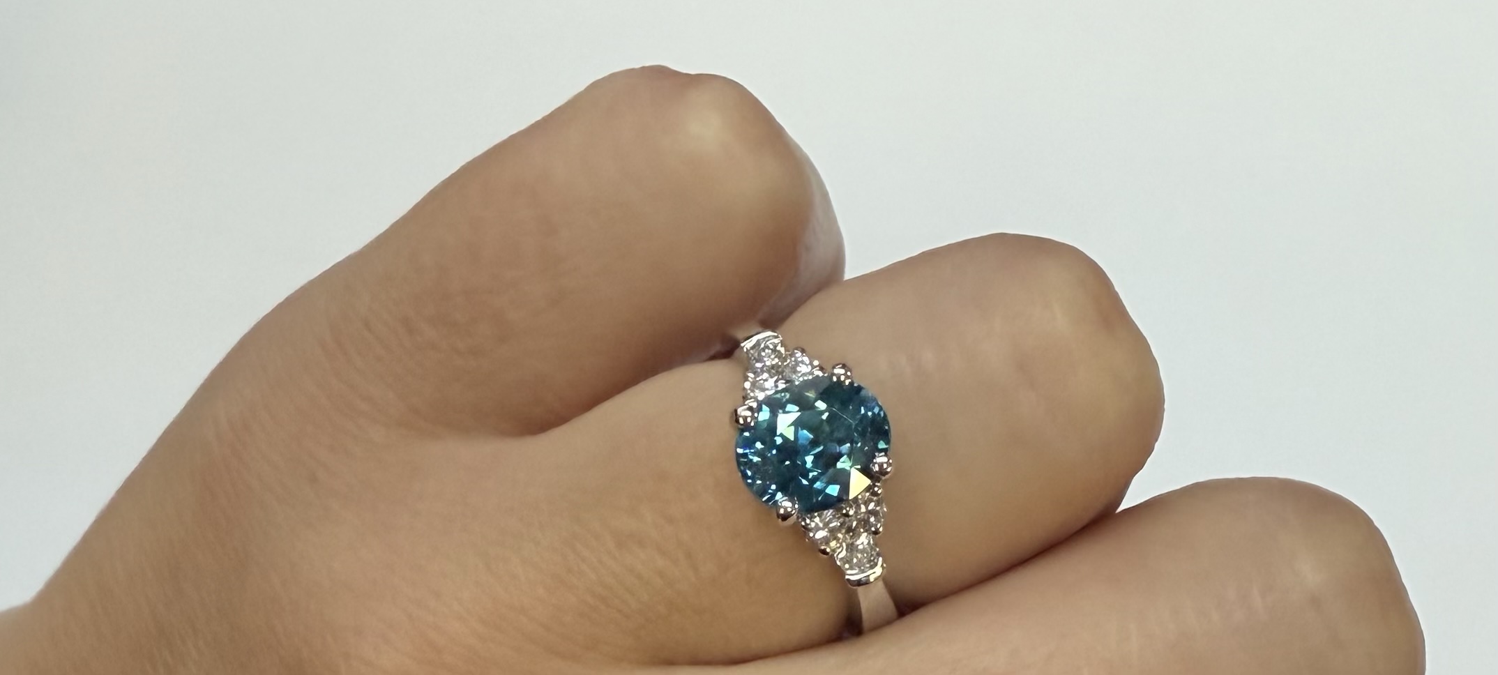 14k White Gold 3.03 Carat Genuine Blue Zircon & Diamond Ring - Image 10