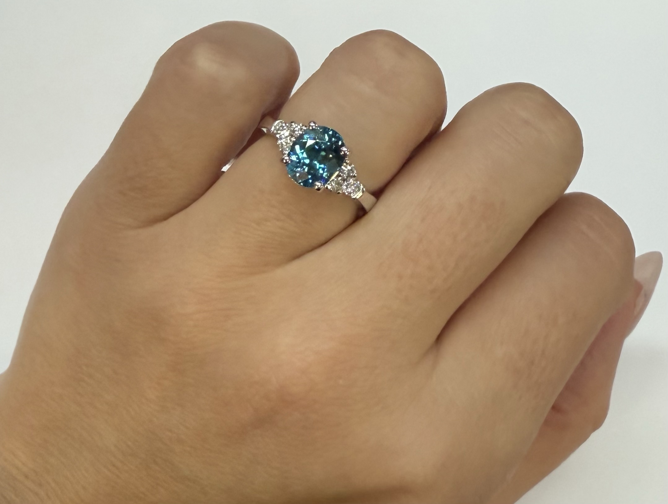 14k White Gold 3.03 Carat Genuine Blue Zircon & Diamond Ring - Image 11