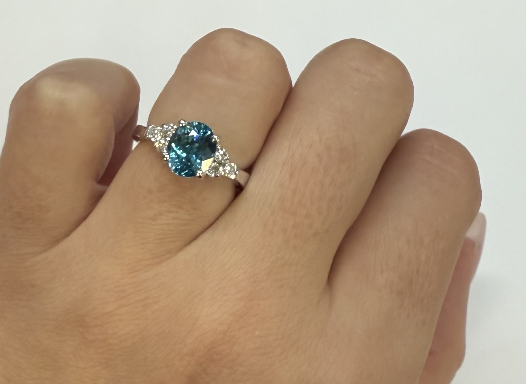14k White Gold 3.03 Carat Genuine Blue Zircon & Diamond Ring - Image 12