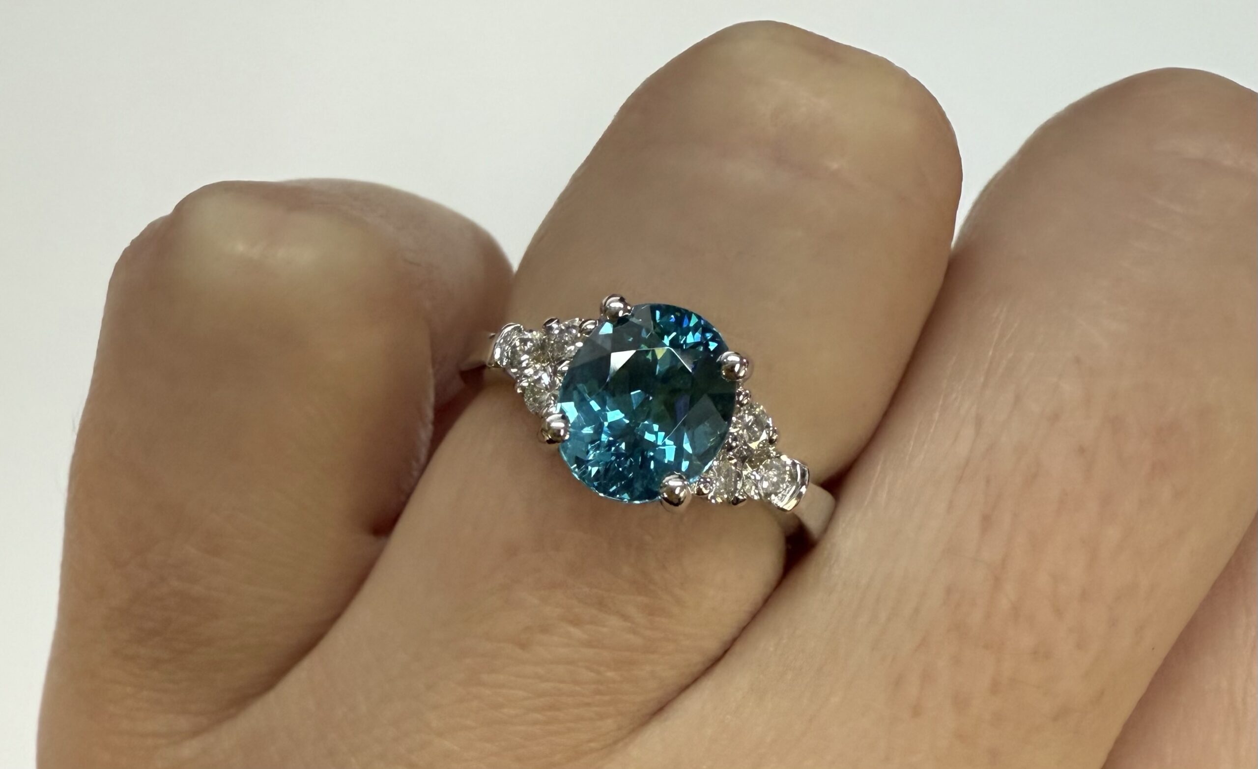 14k White Gold 3.03 Carat Genuine Blue Zircon & Diamond Ring - Image 13