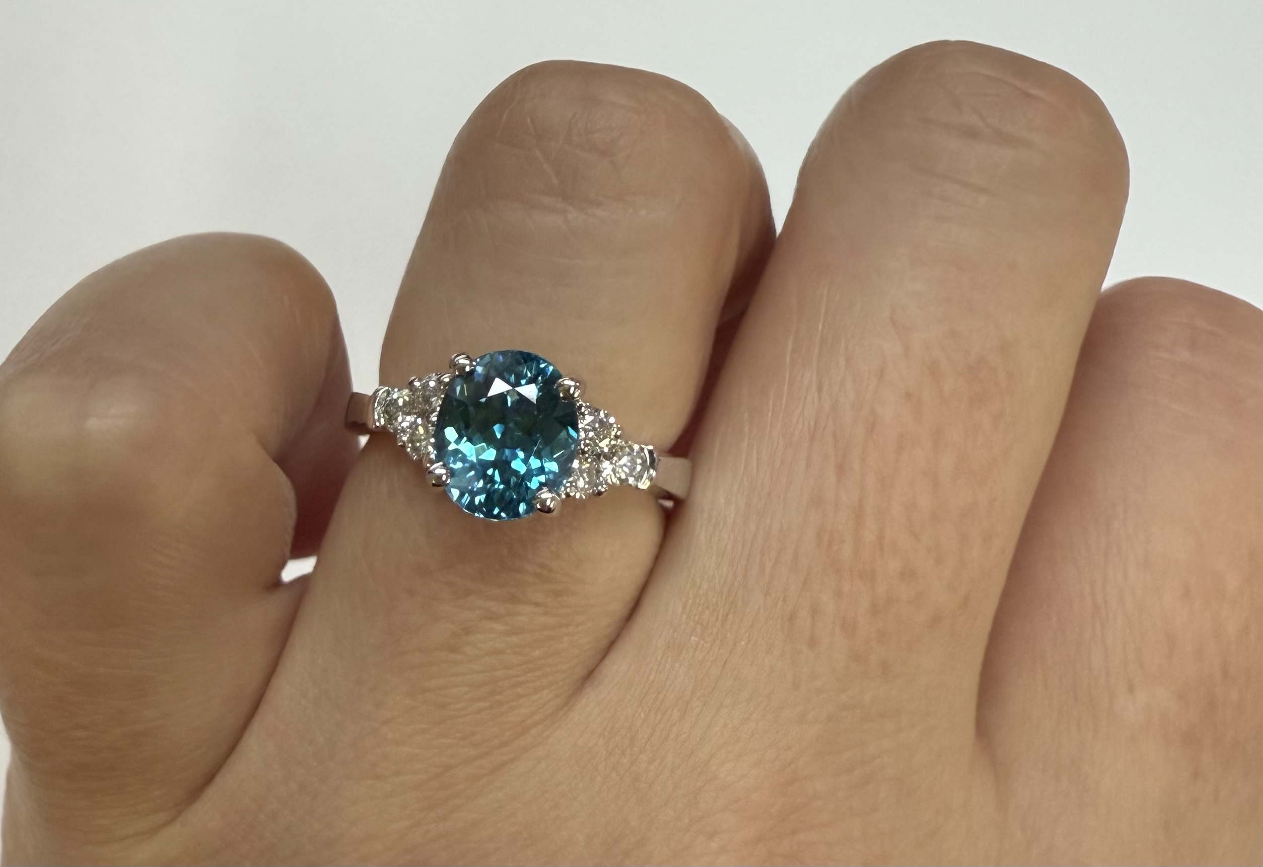 14k White Gold 3.03 Carat Genuine Blue Zircon & Diamond Ring - Image 14