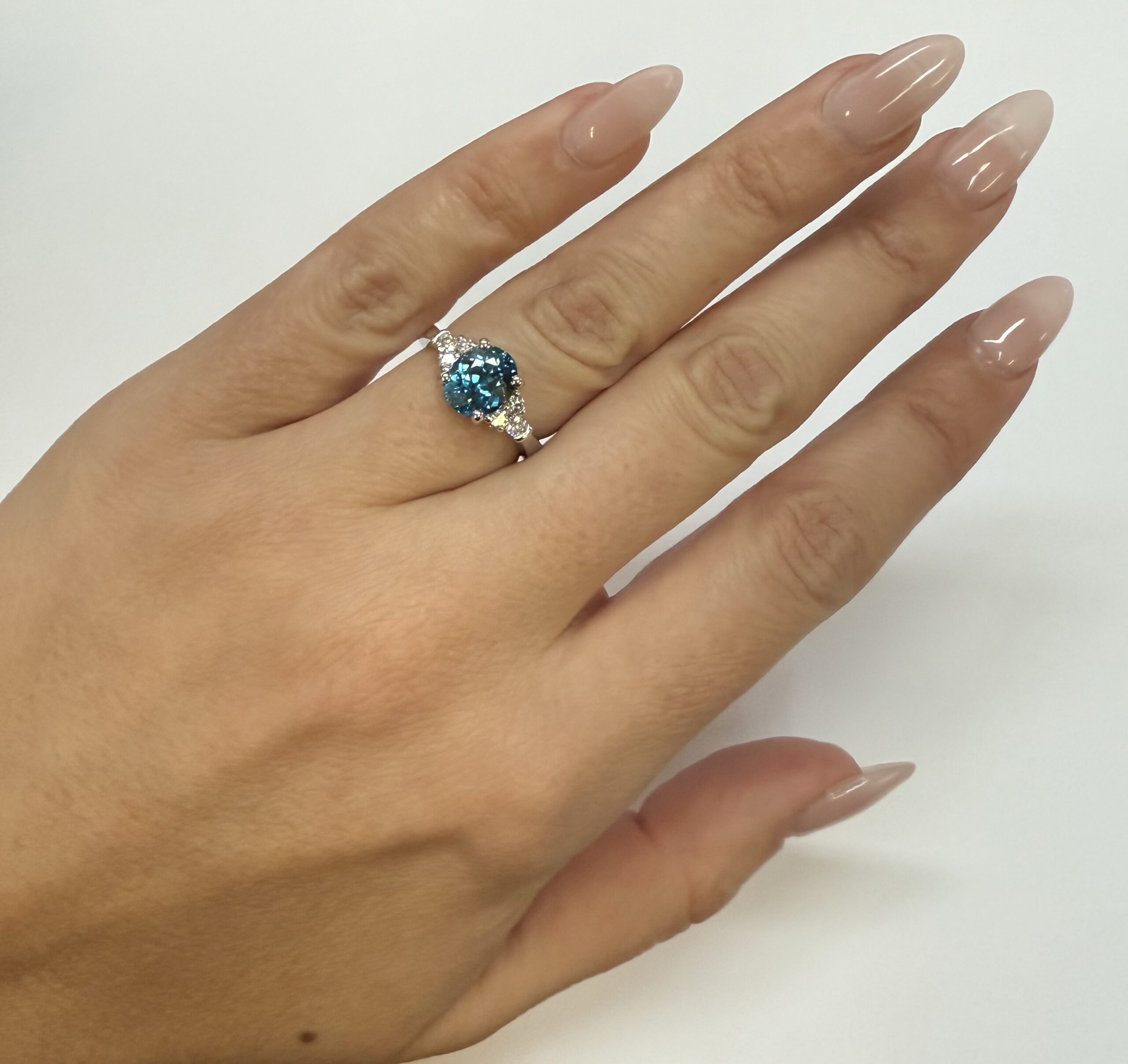 14k White Gold 3.03 Carat Genuine Blue Zircon & Diamond Ring - Image 16