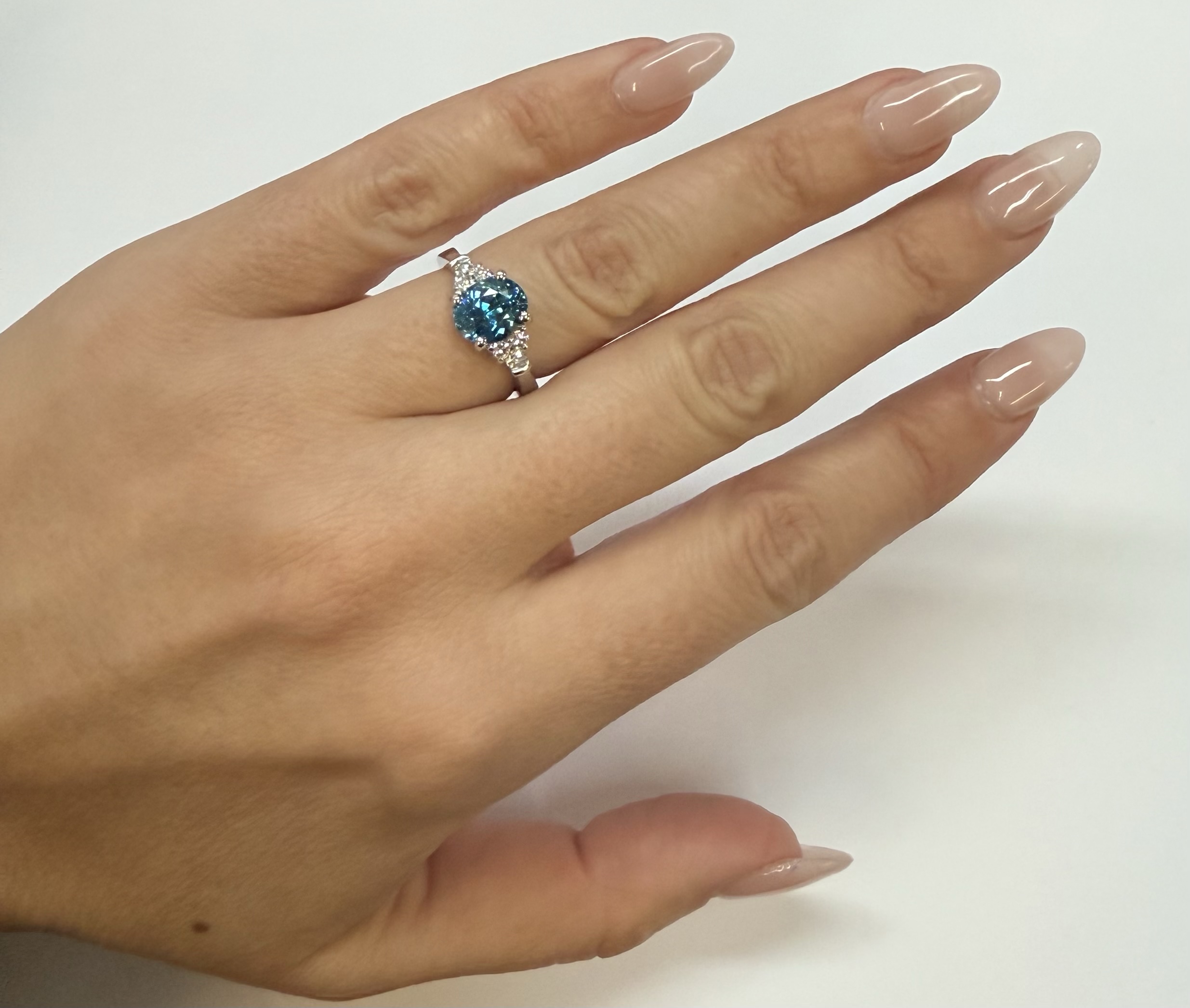 14k White Gold 3.03 Carat Genuine Blue Zircon & Diamond Ring - Image 17