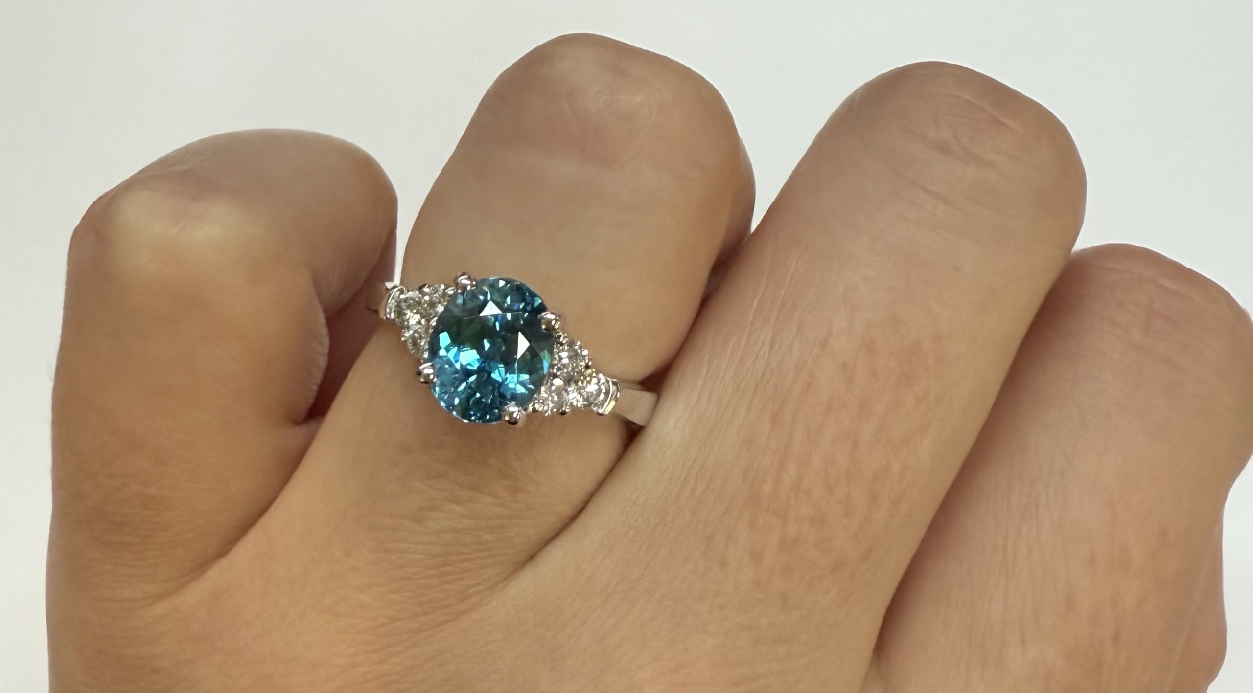 14k White Gold 3.03 Carat Genuine Blue Zircon & Diamond Ring - Image 20