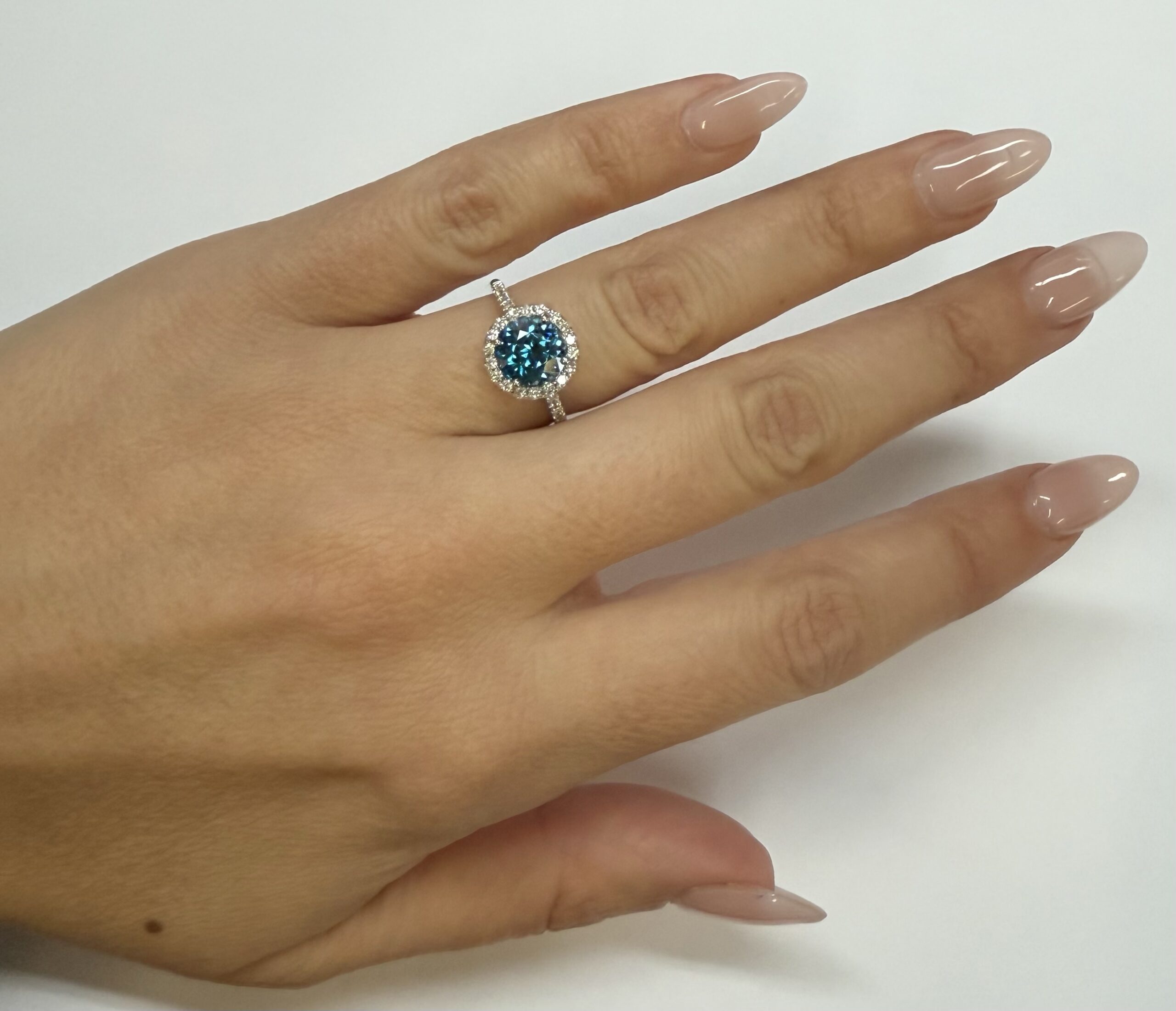 14k White Gold Genuine 3.13 Cttw Round Genuine Blue Zircon Halo Ring