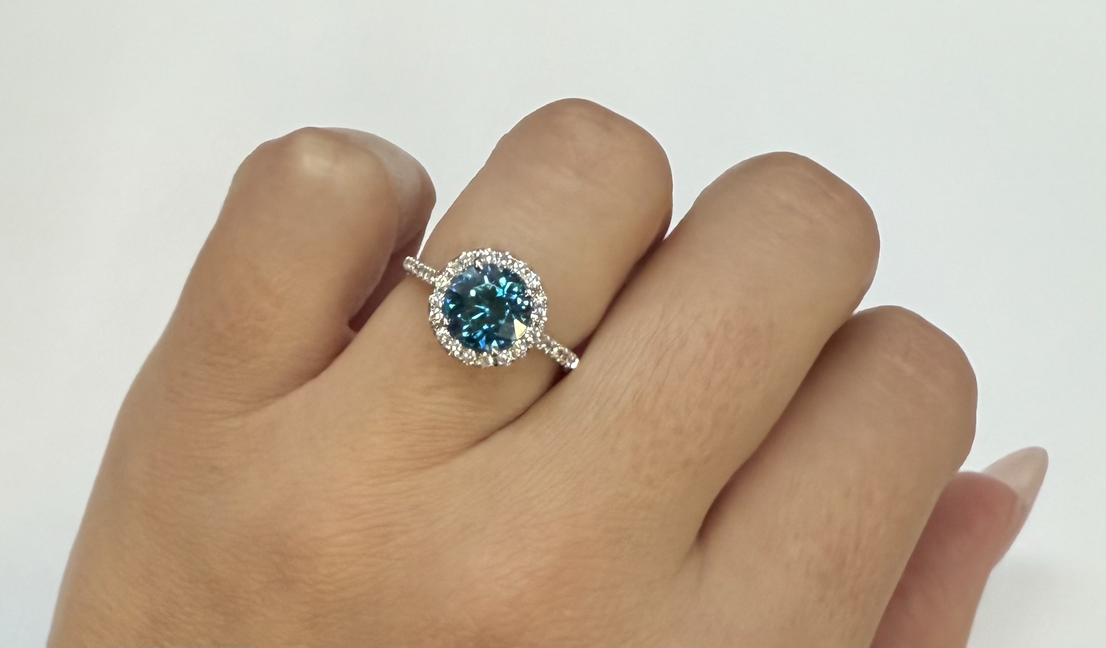 14k White Gold Genuine 3.13 Cttw Round Genuine Blue Zircon Halo Ring - Image 4