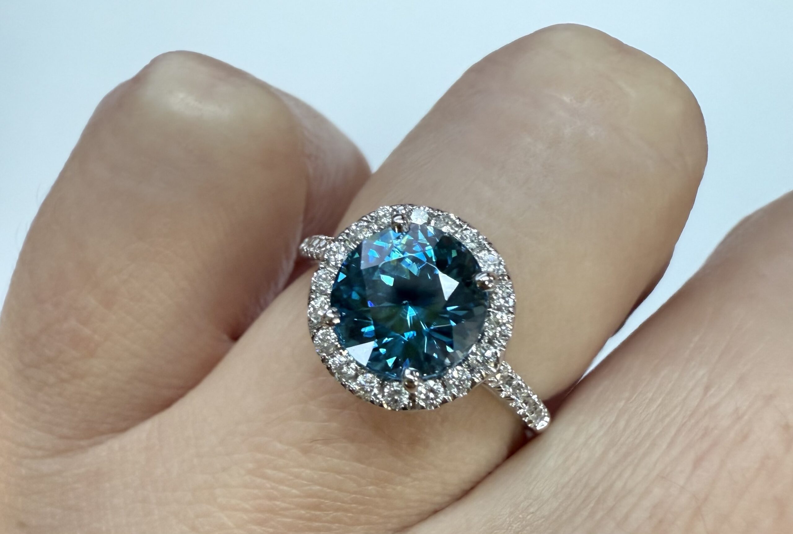 14k White Gold Genuine 3.13 Cttw Round Genuine Blue Zircon Halo Ring - Image 6