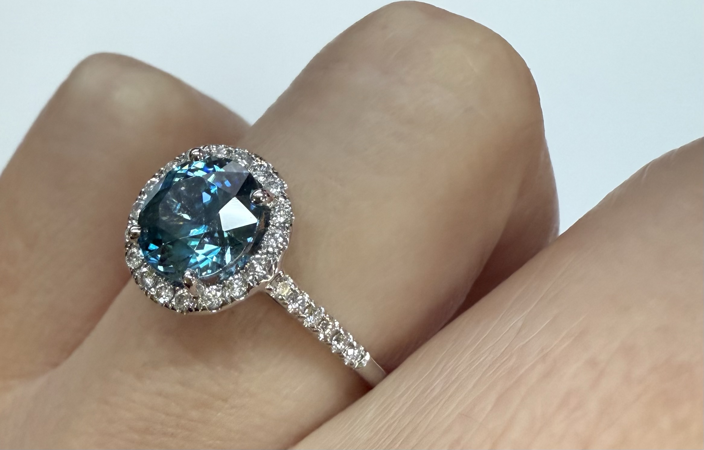 14k White Gold Genuine 3.13 Cttw Round Genuine Blue Zircon Halo Ring - Image 7
