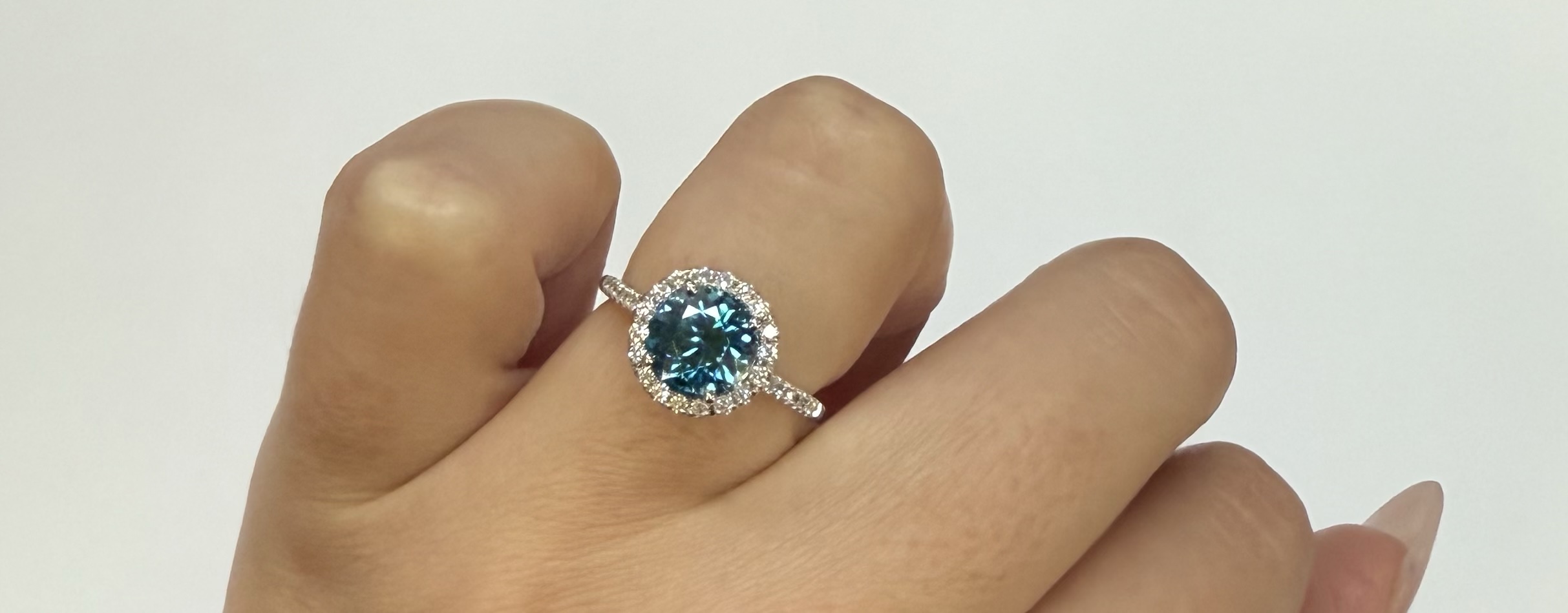 14k White Gold Genuine 3.13 Cttw Round Genuine Blue Zircon Halo Ring - Image 9