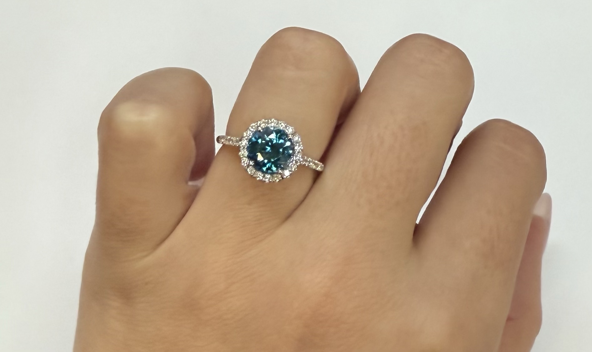 14k White Gold Genuine 3.13 Cttw Round Genuine Blue Zircon Halo Ring - Image 10
