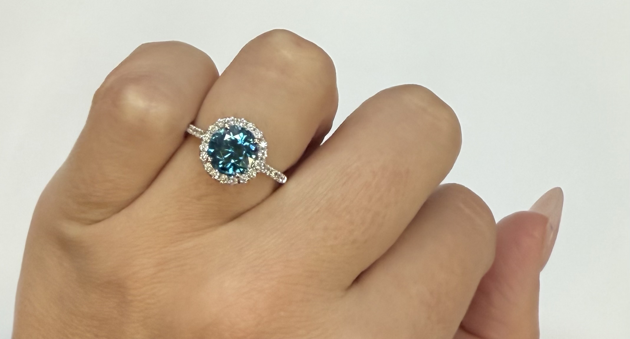 14k White Gold Genuine 3.13 Cttw Round Genuine Blue Zircon Halo Ring - Image 11