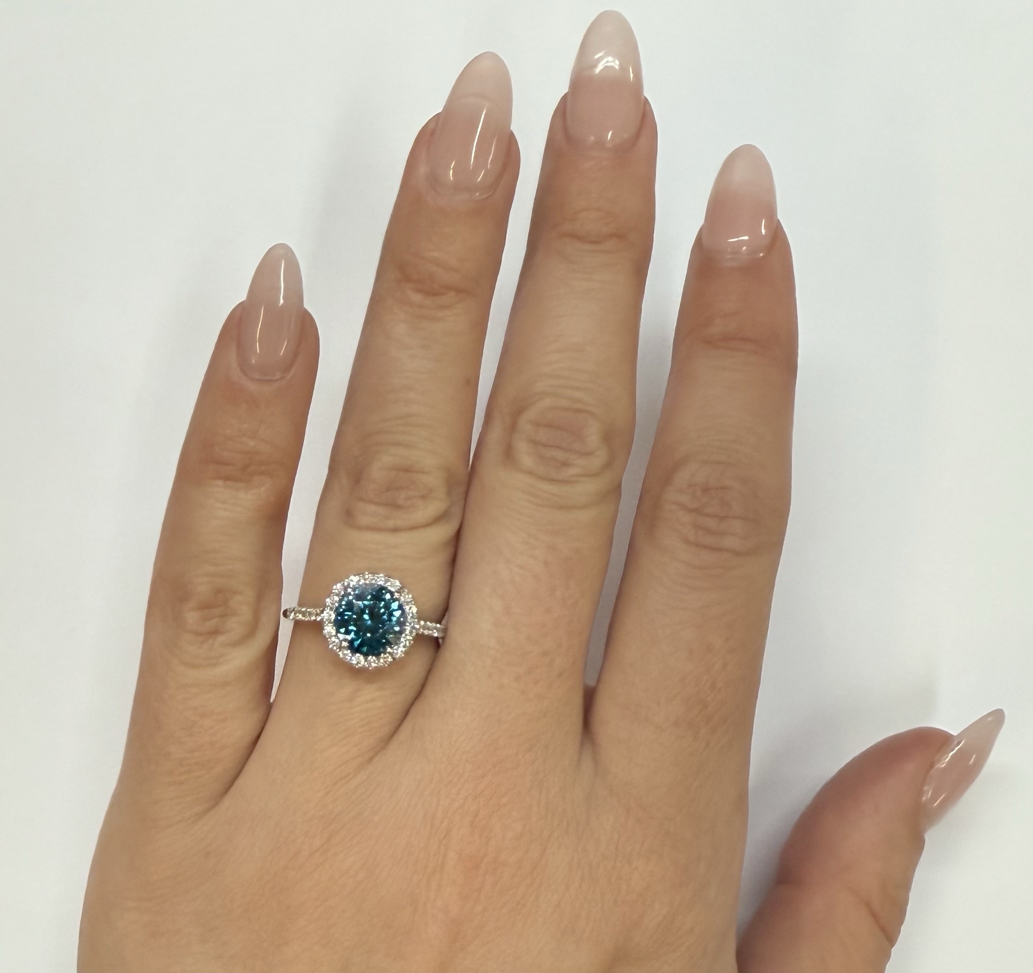 14k White Gold Genuine 3.13 Cttw Round Genuine Blue Zircon Halo Ring - Image 13