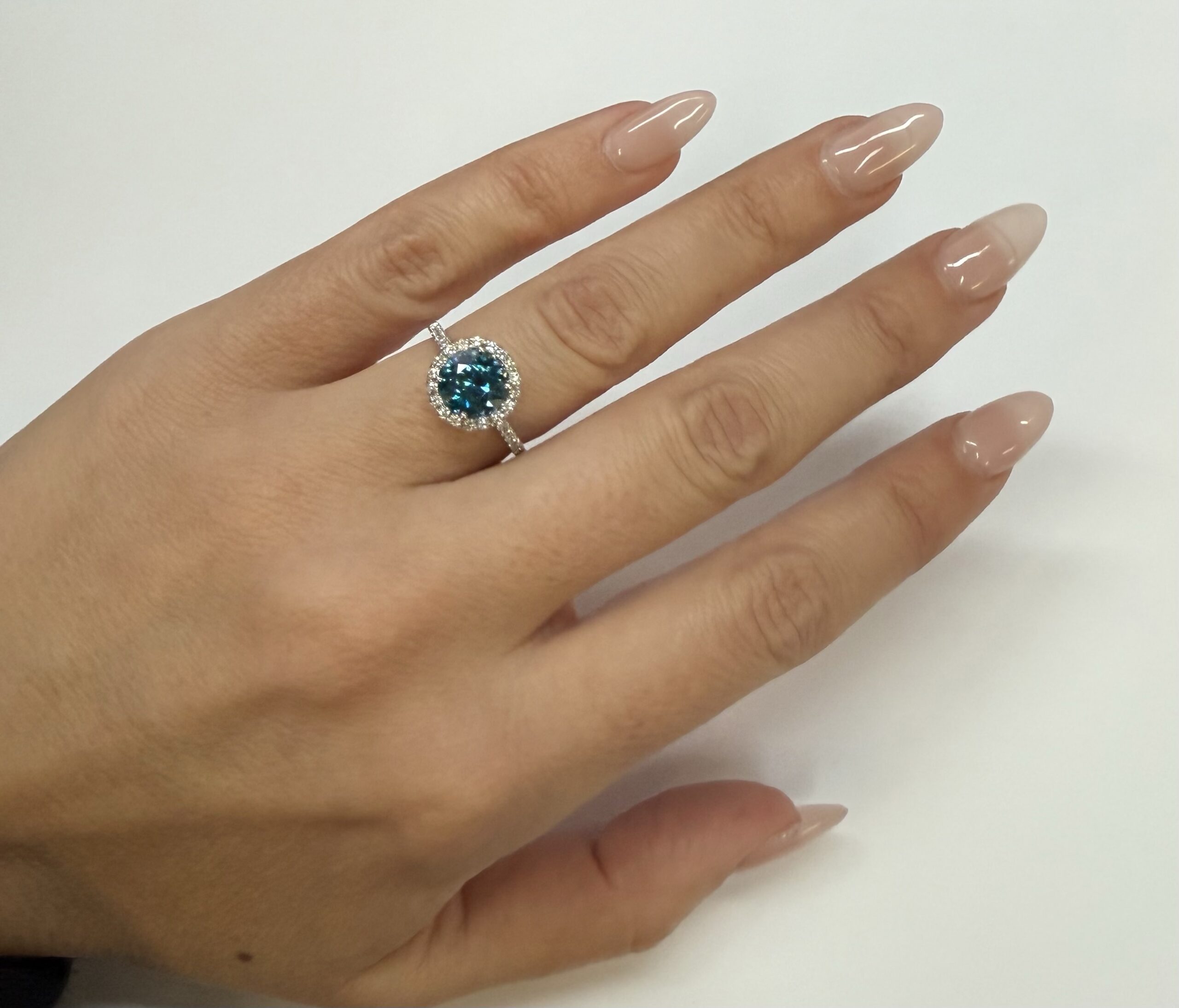 14k White Gold Genuine 3.13 Cttw Round Genuine Blue Zircon Halo Ring - Image 12