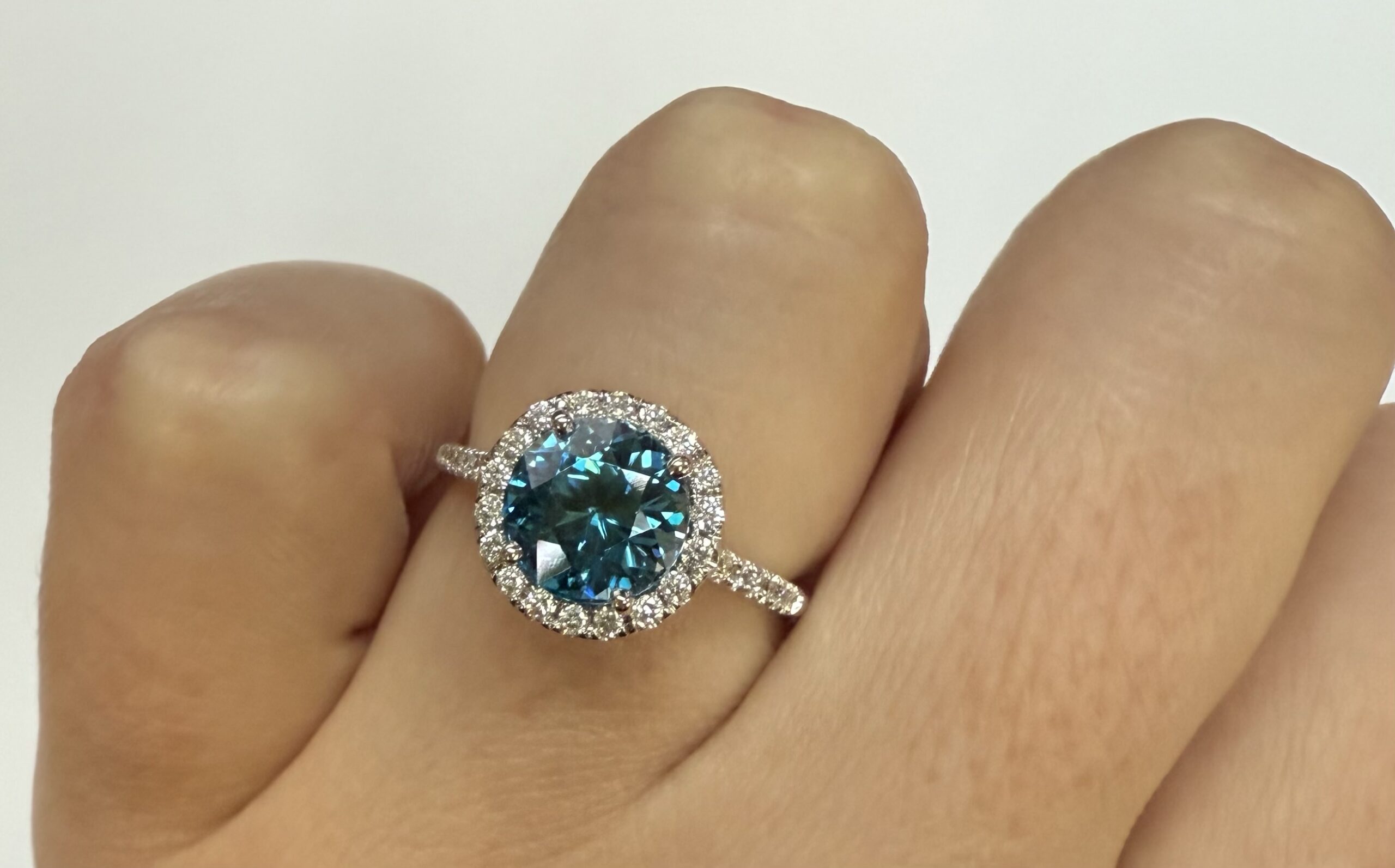 14k White Gold Genuine 3.13 Cttw Round Genuine Blue Zircon Halo Ring - Image 15