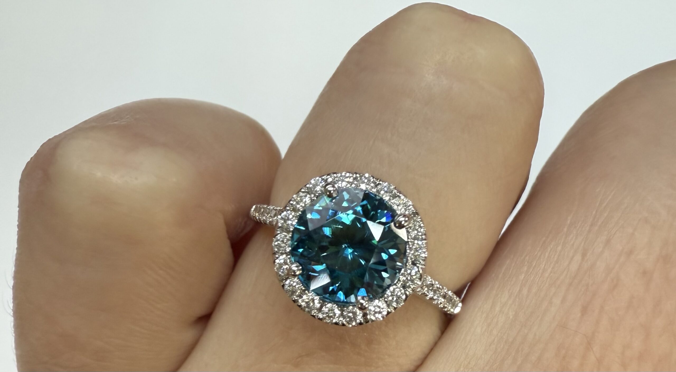 14k White Gold Genuine 3.13 Cttw Round Genuine Blue Zircon Halo Ring - Image 16