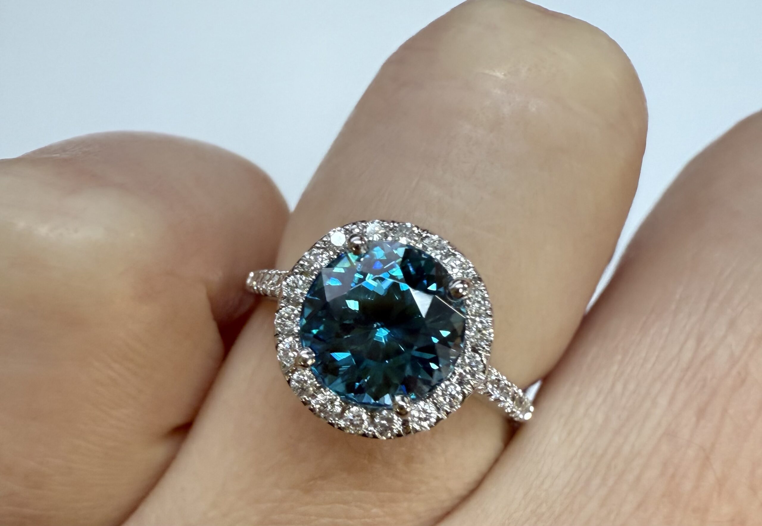 14k White Gold Genuine 3.13 Cttw Round Genuine Blue Zircon Halo Ring - Image 17