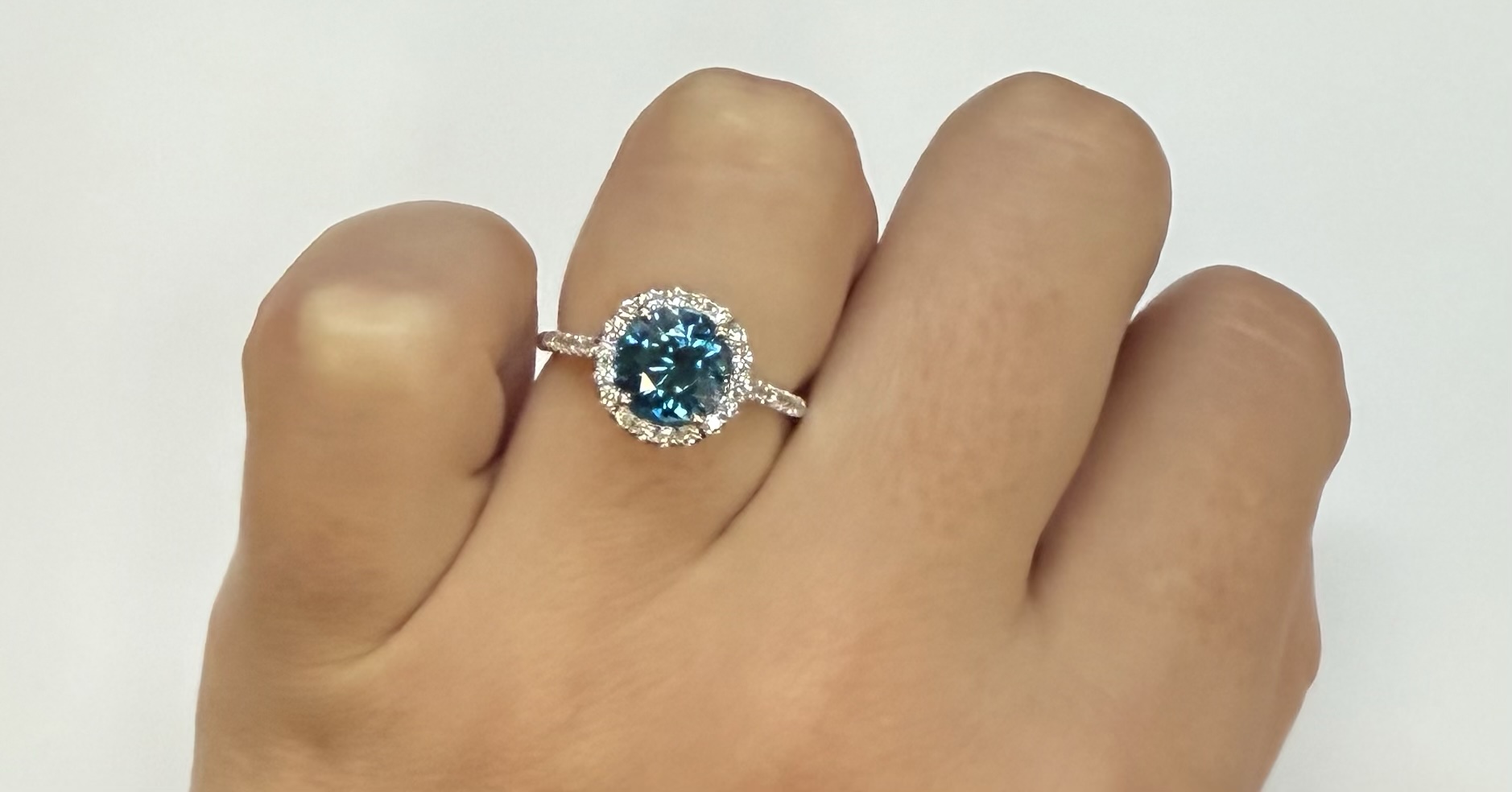 14k White Gold Genuine 3.13 Cttw Round Genuine Blue Zircon Halo Ring - Image 18