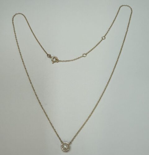 14k Yellow Gold 4 MM Pearl & Genuine Diamond Halo Pendant