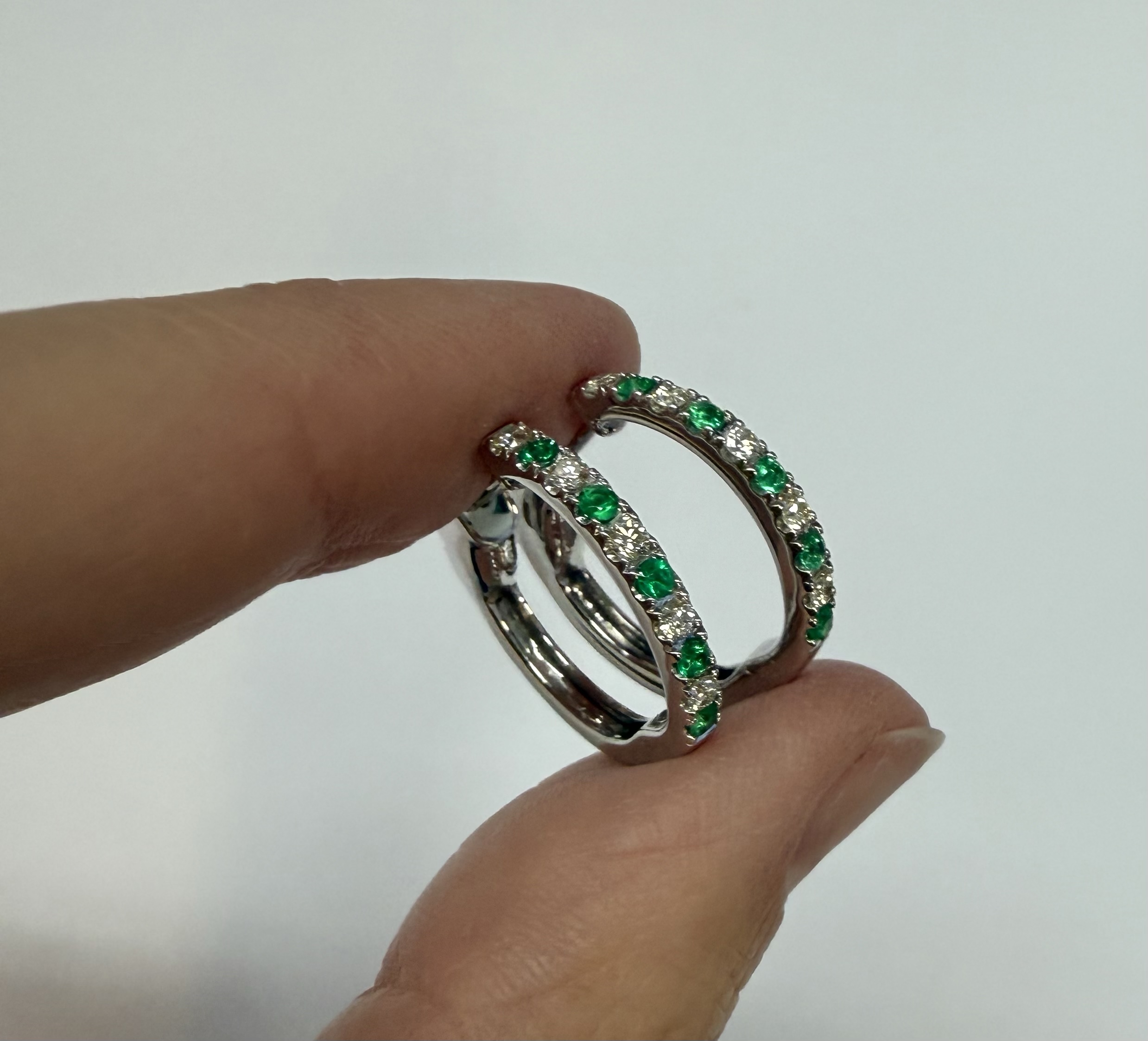 14k White Gold Genuine .35 Cttw Emerald & .25 Cttw Round Brilliant Cut Diamond Hoop Earrings - Image 30