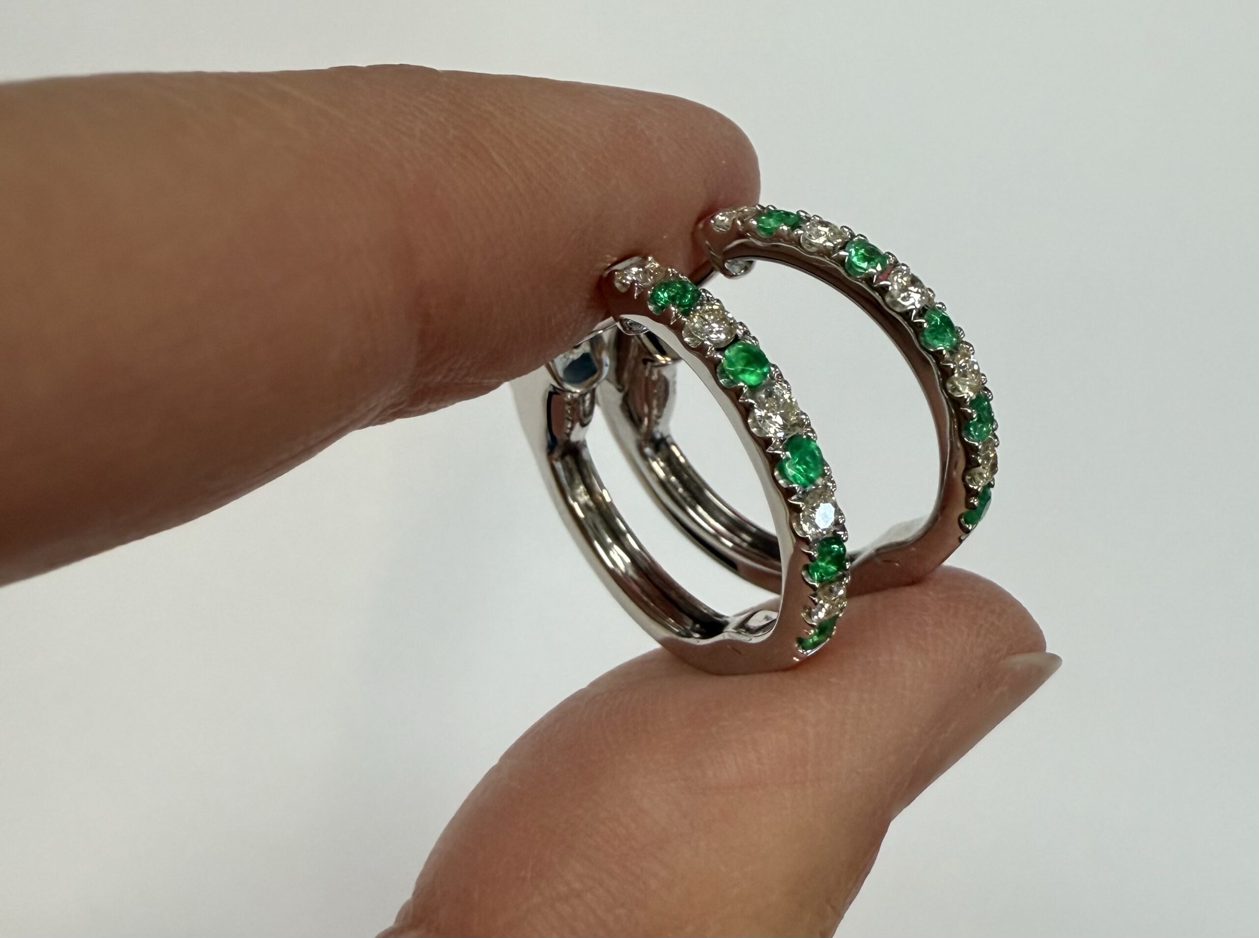 14k White Gold Genuine .35 Cttw Emerald & .25 Cttw Round Brilliant Cut Diamond Hoop Earrings - Image 17