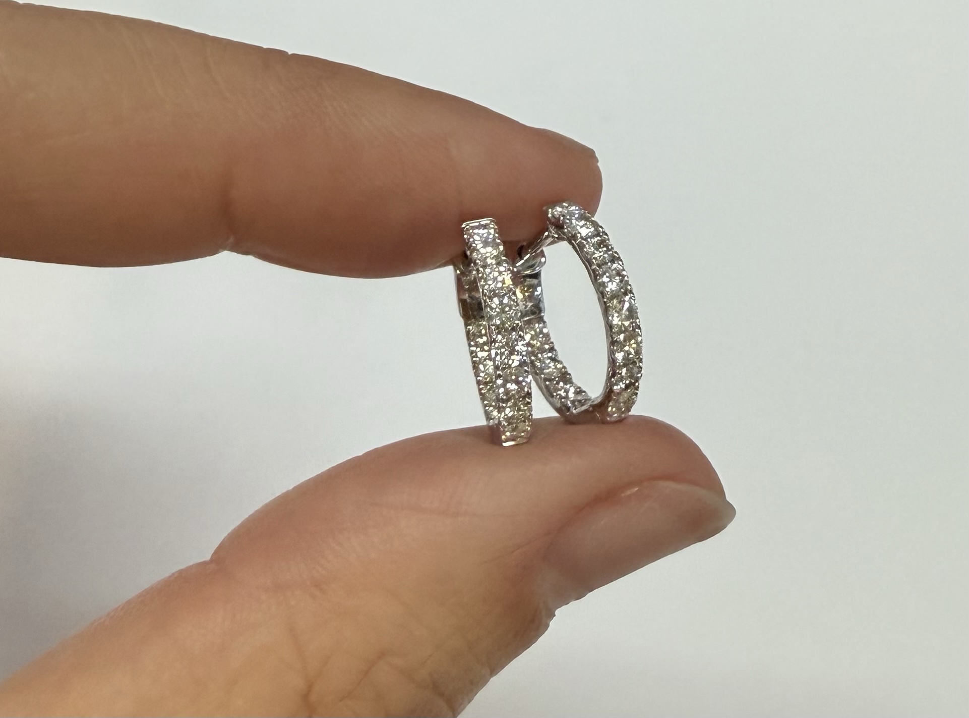 14k White Gold 1/2 Cttw Round Brilliant Cut Diamond Hoop Earrings - Image 3