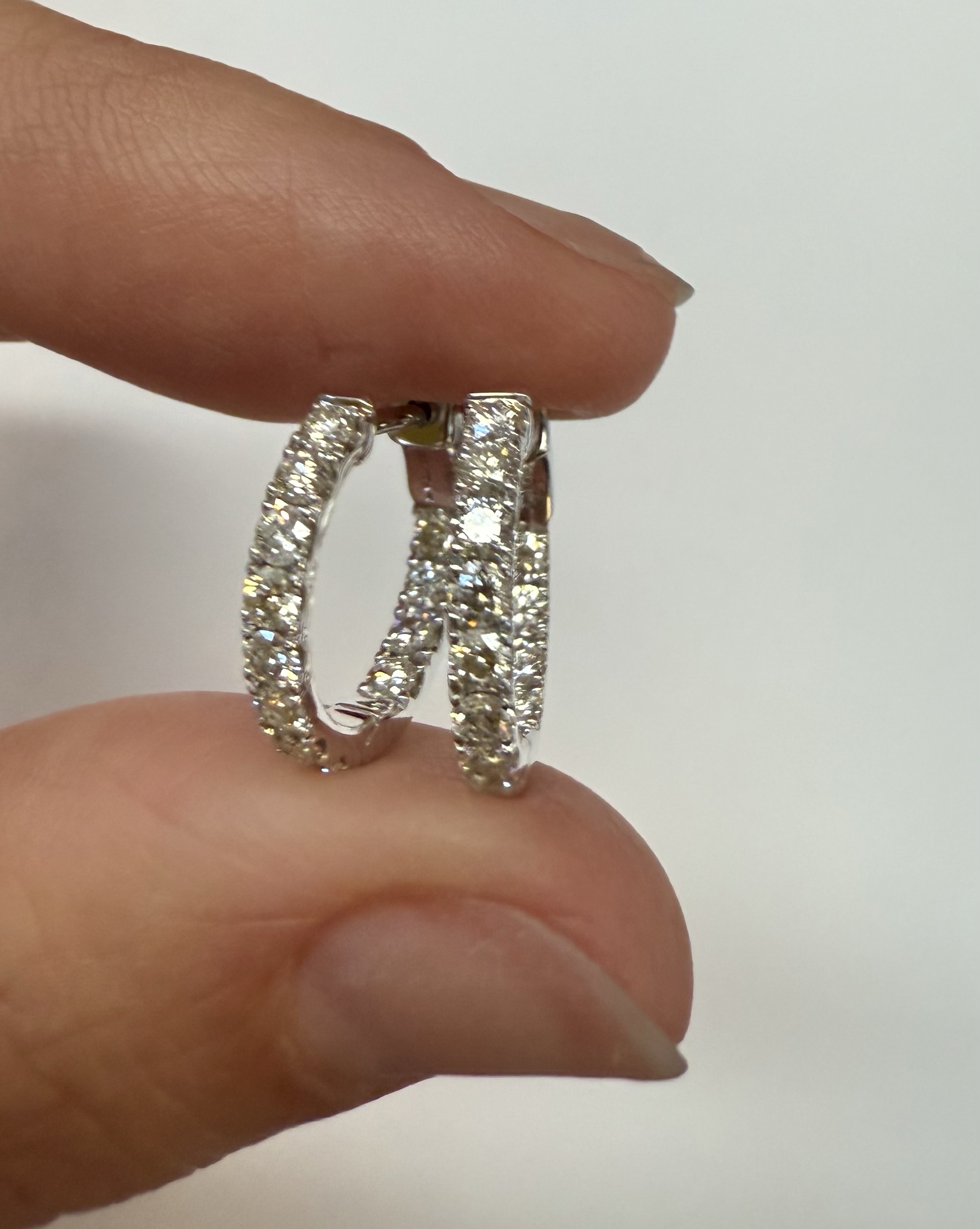 14k White Gold 1/2 Cttw Round Brilliant Cut Diamond Hoop Earrings - Image 6