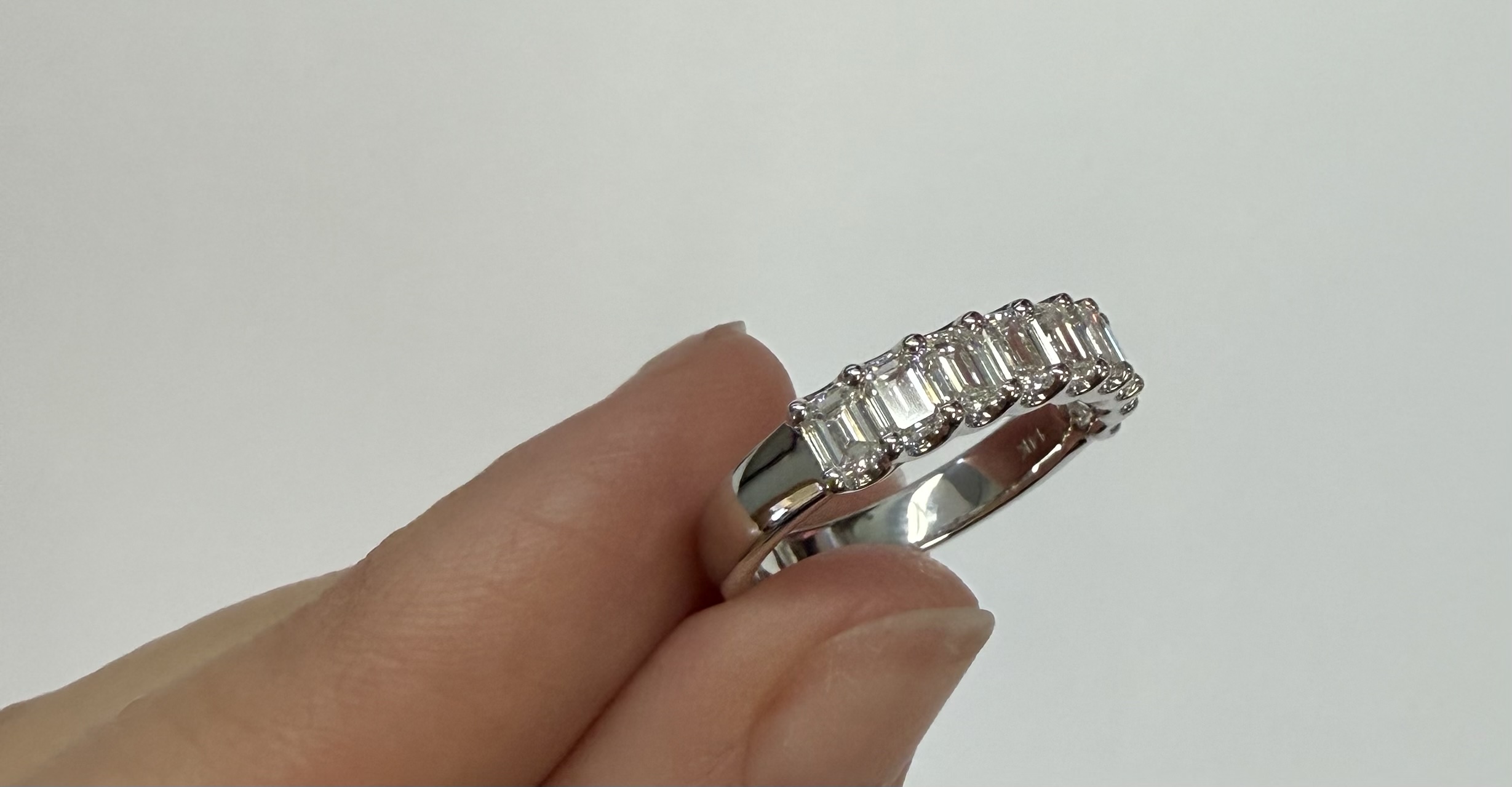 14k White Gold 9 Stone Genuine 1.35 Cttw Emerald Cut Diamond Band - Image 4