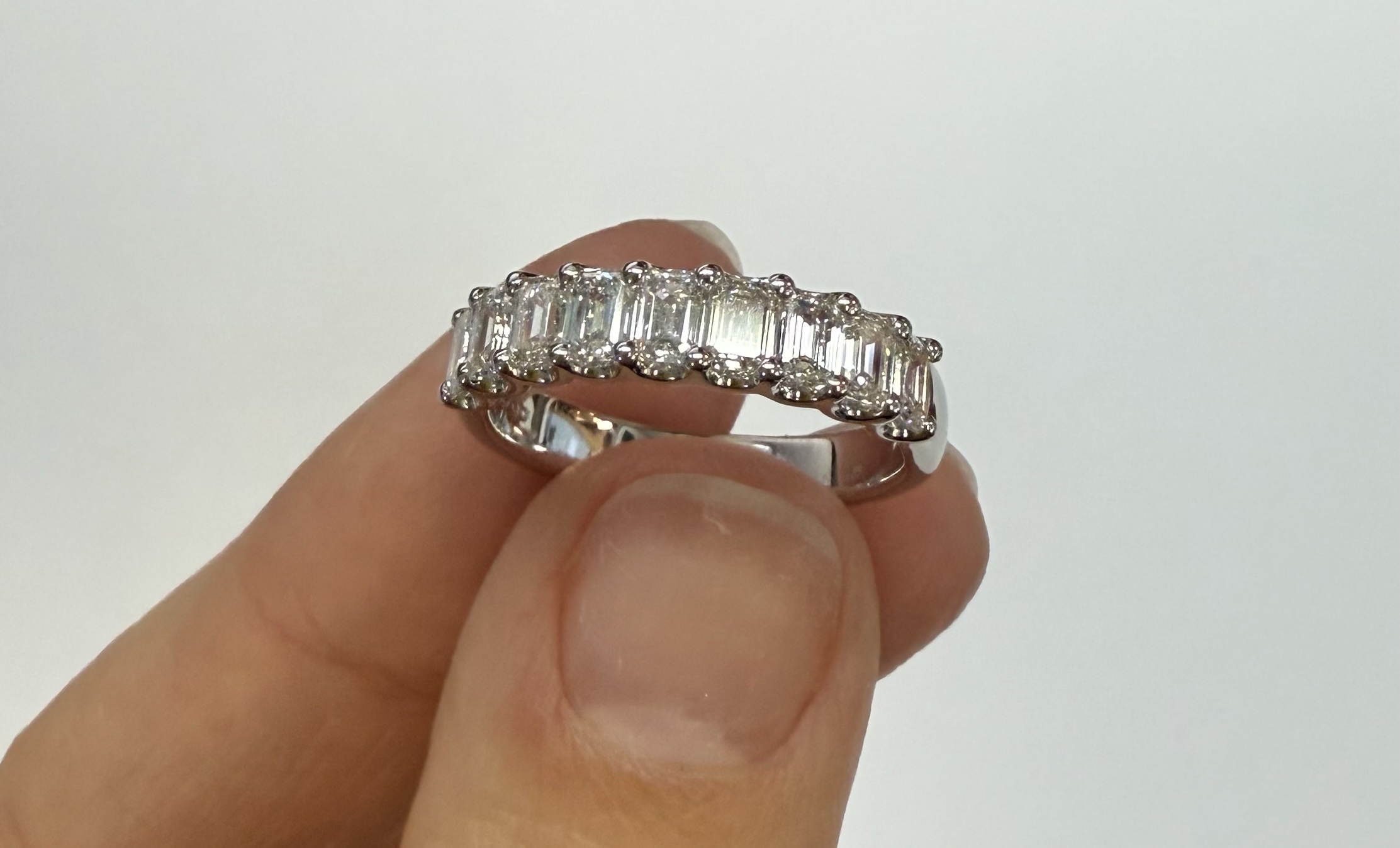 14k White Gold 9 Stone Genuine 1.35 Cttw Emerald Cut Diamond Band - Image 5